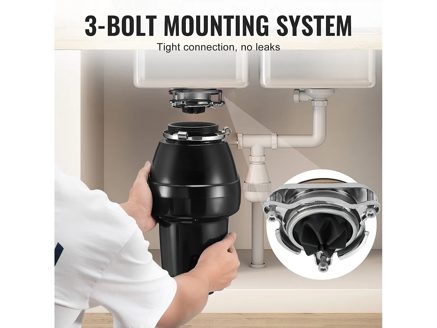 Broyeur de Déchets SucceBuy pour Évier de Cuisine, 1/2 CV, Système de Broyage des Déchets Alimentaire, 3820 tr/min, avec Câble d'Alimentation