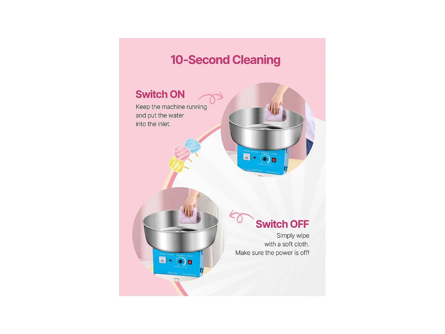 Machine à Barbe à Papa Électrique SucceBuy Appareil Commercial avec Bol en Acier Inoxydable de 52 cm Cuillère à Sucre et Tiroir, Bleu, 1000 W