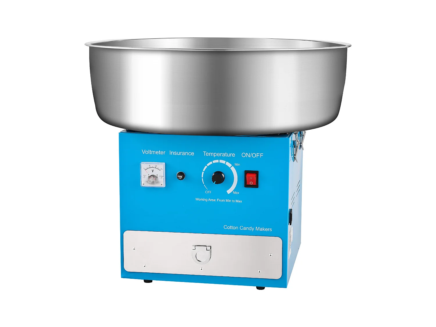 Machine à Barbe à Papa Électrique SucceBuy Appareil Commercial avec Bol en Acier Inoxydable de 52 cm Cuillère à Sucre et Tiroir, Bleu, 1000 W