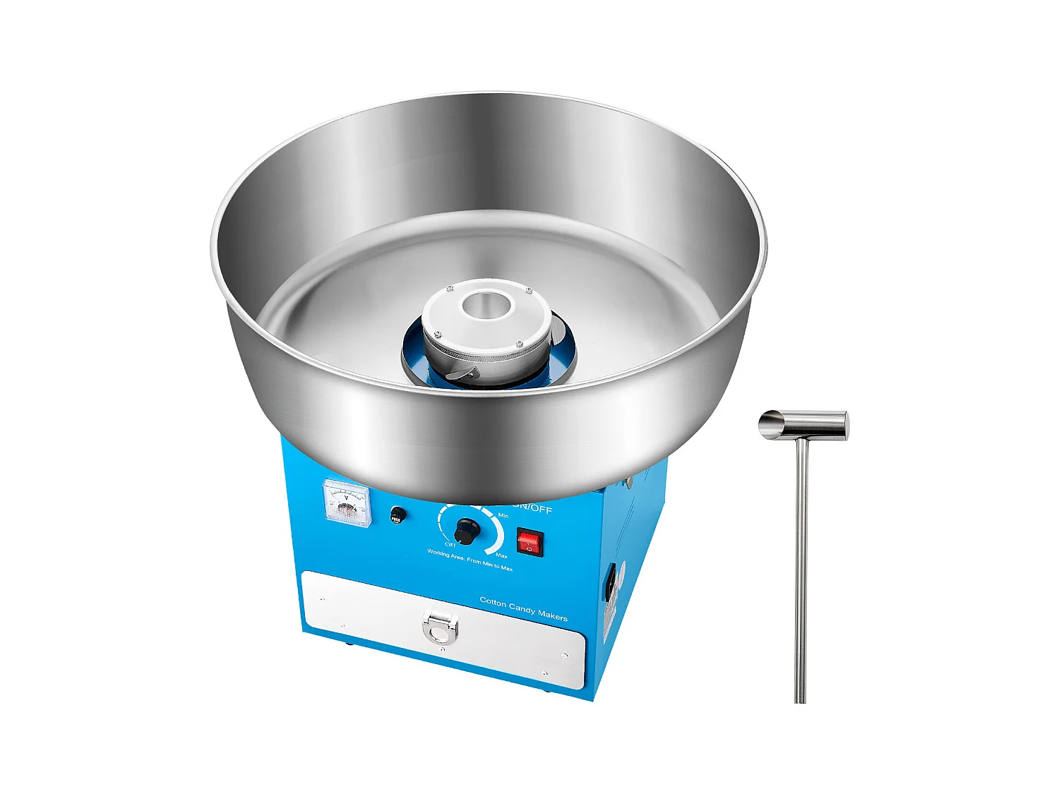 Machine à Barbe à Papa Électrique SucceBuy Appareil Commercial avec Bol en Acier Inoxydable de 52 cm Cuillère à Sucre et Tiroir, Bleu, 1000 W