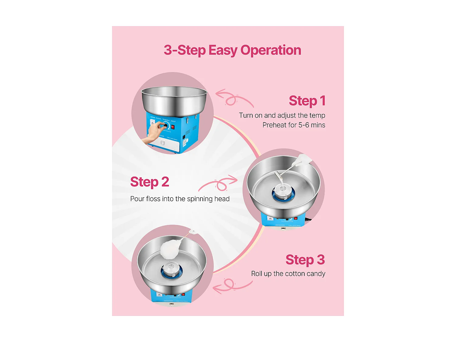 Machine à Barbe à Papa Électrique SucceBuy Appareil Commercial avec Bol en Acier Inoxydable de 52 cm Cuillère à Sucre et Tiroir, Bleu, 1000 W