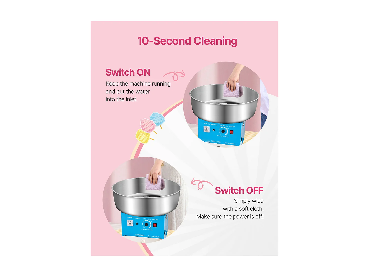 Machine à Barbe à Papa Électrique SucceBuy Appareil Commercial avec Bol en Acier Inoxydable de 52 cm Cuillère à Sucre et Tiroir, Bleu, 1000 W