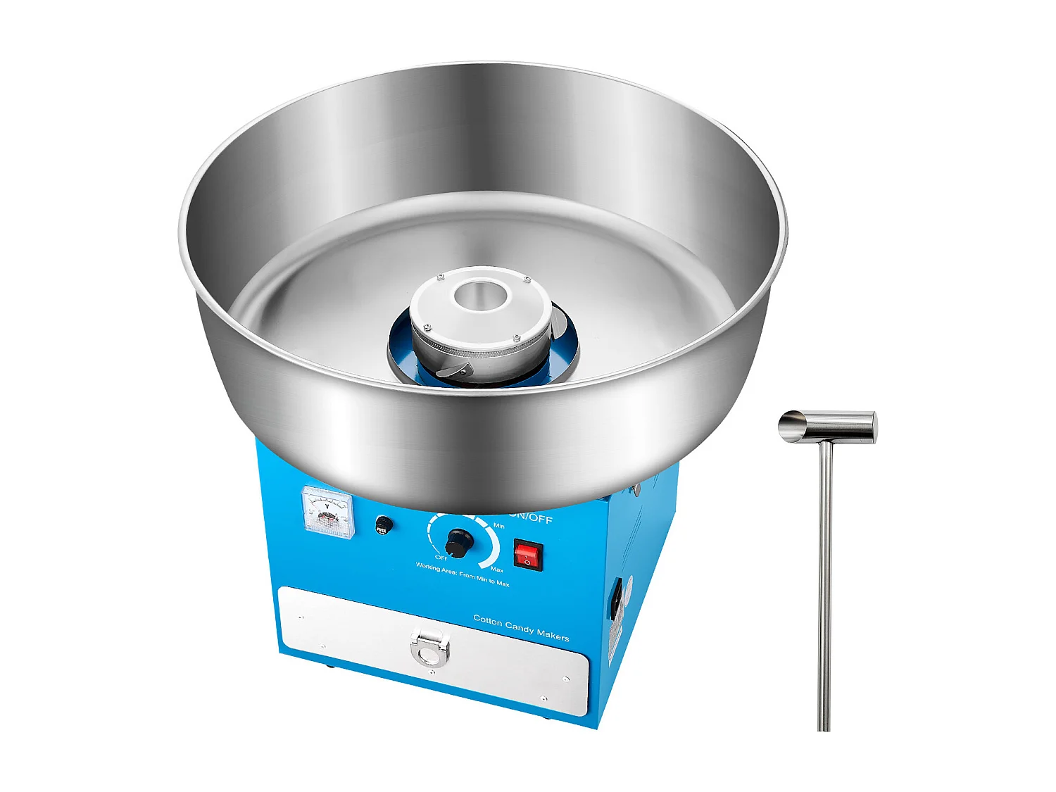 Machine à Barbe à Papa Électrique SucceBuy Appareil Commercial avec Bol en Acier Inoxydable de 52 cm Cuillère à Sucre et Tiroir, Bleu, 1000 W