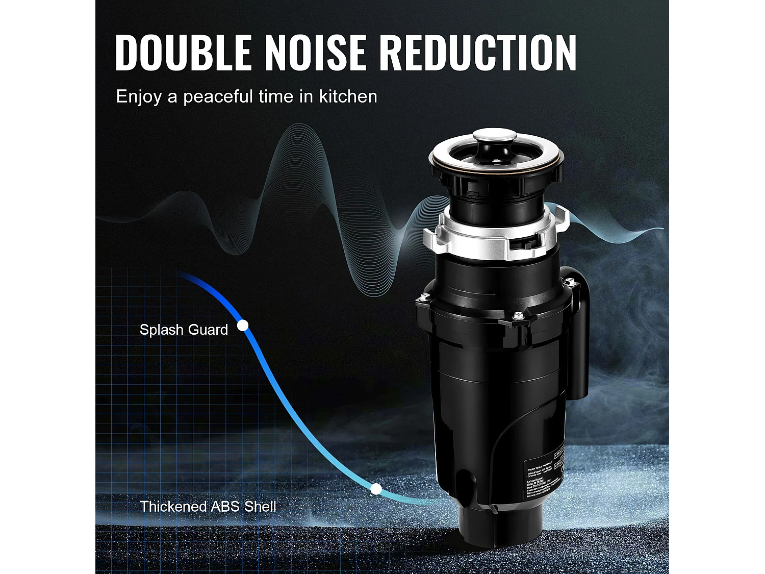 Broyeur SucceBuy Broyeur de Déchets de Cuisine, 1/2 CV, Système de Broyage des Déchets Alimentaires, 3820 tr/min, avec Cordon d'Alimentation