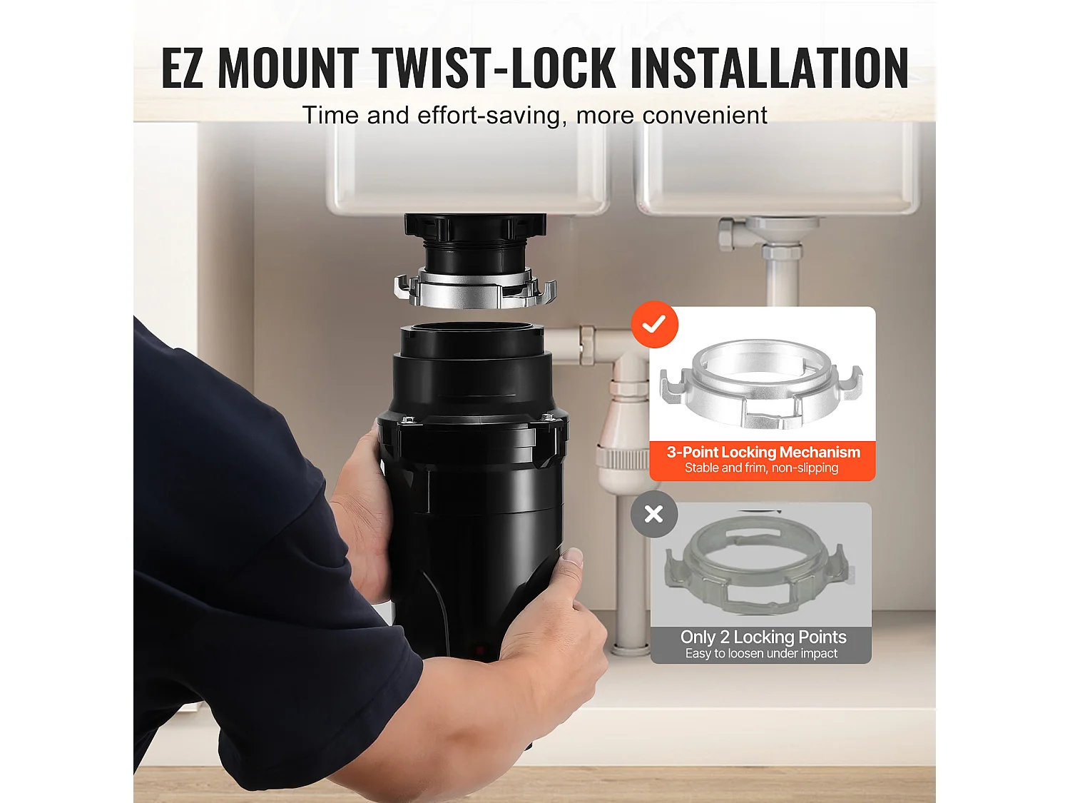 Broyeur SucceBuy Broyeur de Déchets de Cuisine, 1/2 CV, Système de Broyage des Déchets Alimentaires, 3820 tr/min, avec Cordon d'Alimentation