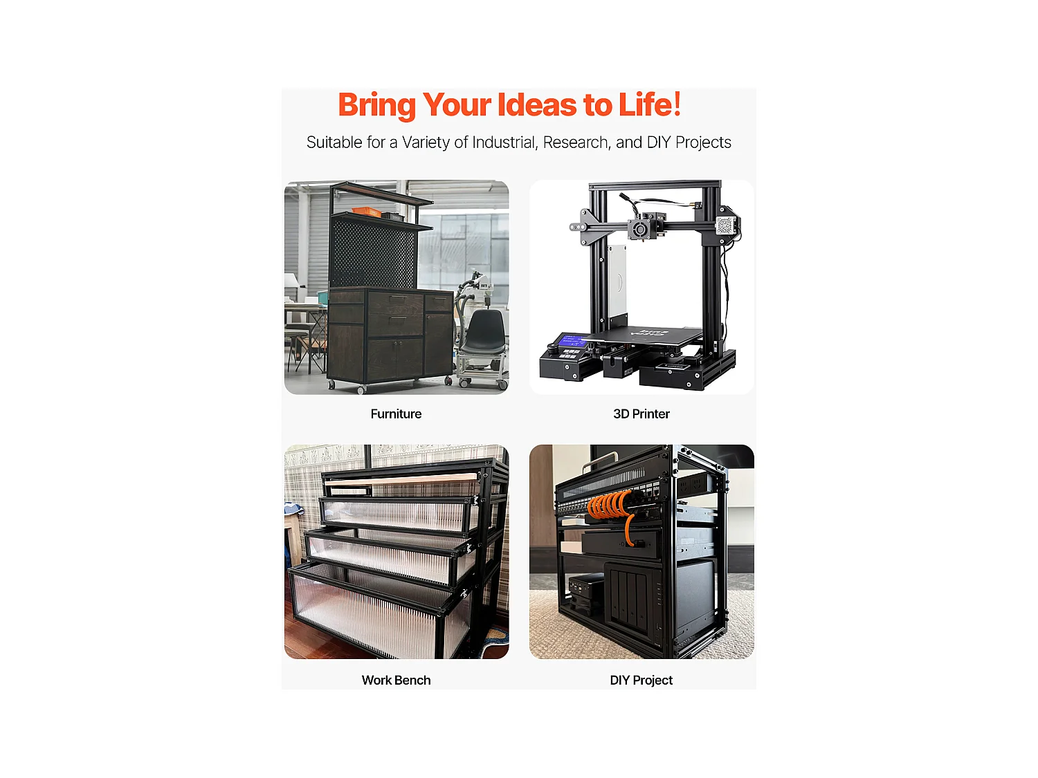 Perfis de Alumínio SucceBuy 200 cm Ranhura em T 2020 Conjunto de 10, Trilhos Lineares Anodizados conforme Normas Europeias, Adequados para Impressoras 3D