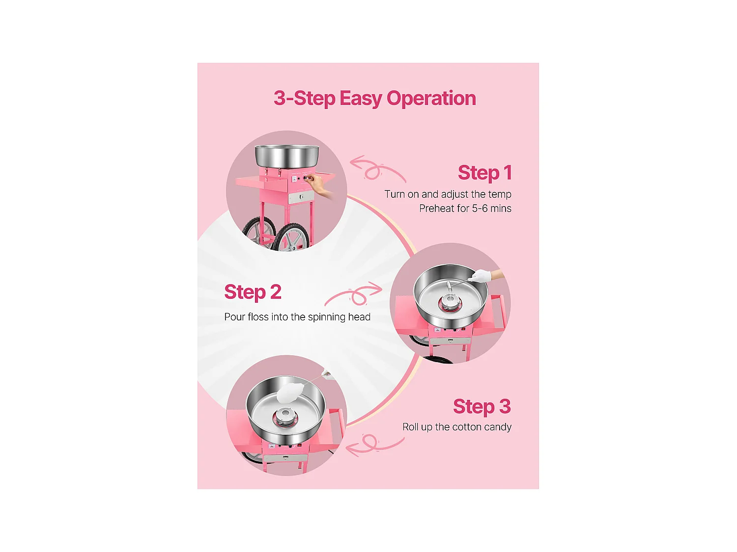 Machine à Barbe à Papa Électrique SucceBuy avec Chariot Appareil Commercial, Bol en Acier Inoxydable de 52 cm Cuillère à Sucre et Tiroir, 1000 W