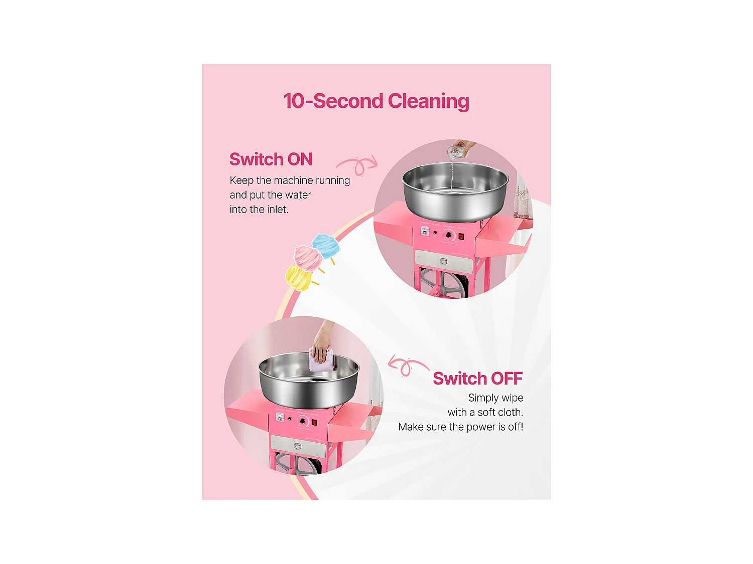 Machine à Barbe à Papa Électrique SucceBuy avec Chariot Appareil Commercial, Bol en Acier Inoxydable de 52 cm Cuillère à Sucre et Tiroir, 1000 W