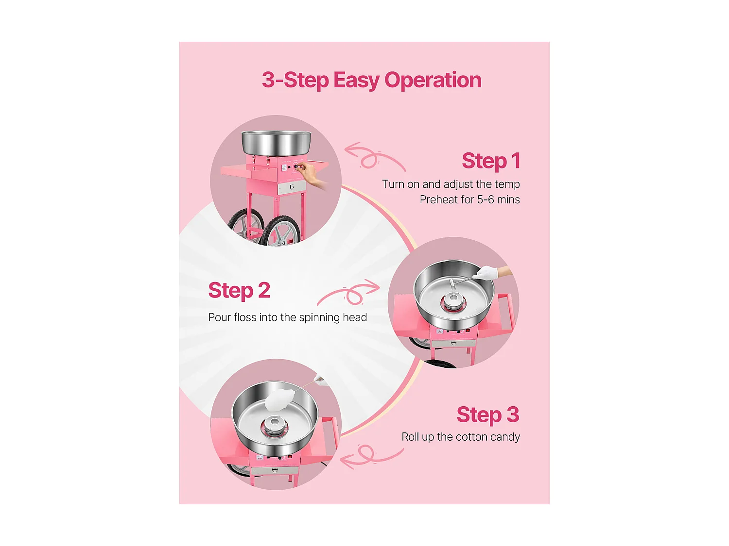 Machine à Barbe à Papa Électrique SucceBuy avec Chariot Appareil Commercial, Bol en Acier Inoxydable de 52 cm Cuillère à Sucre et Tiroir, 1000 W