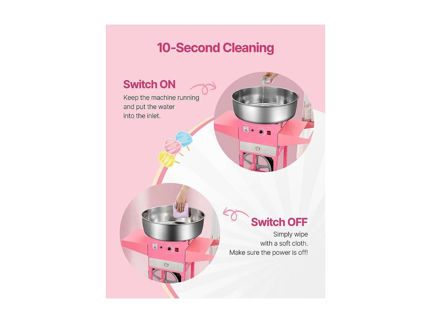 Machine à Barbe à Papa Électrique SucceBuy avec Chariot Appareil Commercial, Bol en Acier Inoxydable de 52 cm Cuillère à Sucre et Tiroir, 1000 W