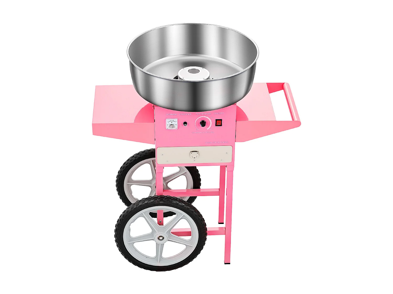 Machine à Barbe à Papa Électrique SucceBuy avec Chariot Appareil Commercial, Bol en Acier Inoxydable de 52 cm Cuillère à Sucre et Tiroir, 1000 W