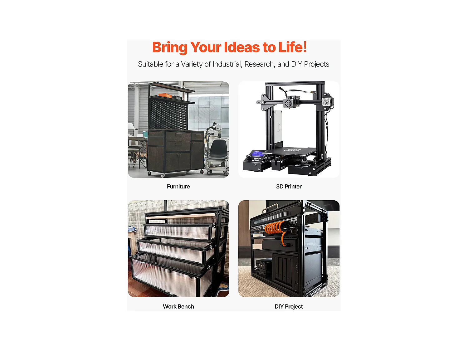 Profilés d'Extrusion SucceBuy en Aluminium 2020 à Rainure en T de 120 cm, Lot de 4, Rail Linéaire Anodisé Standard Européen, Extrudé Haute Résistance