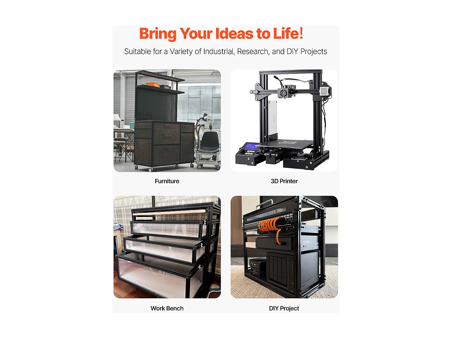 Profilés d'Extrusion SucceBuy en Aluminium 2020 à Rainure en T de 120 cm, Lot de 4, Rail Linéaire Anodisé Standard Européen, Extrudé Haute Résistance