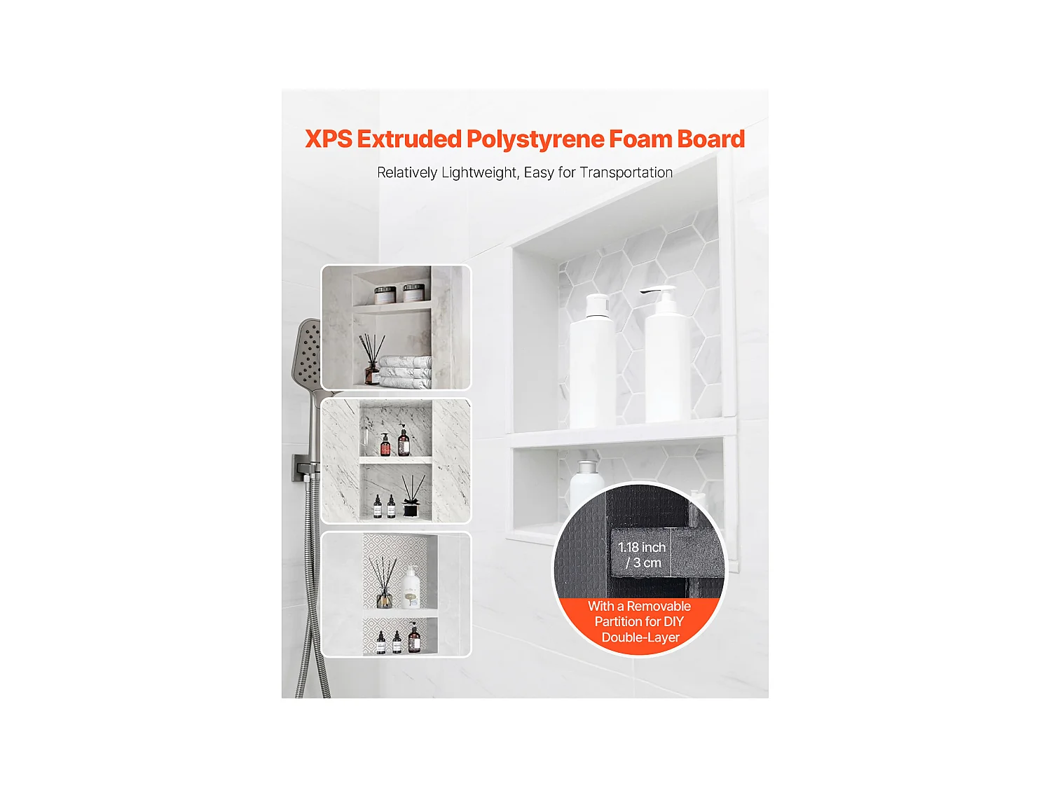 Niche Encastrable Salle de Bain SucceBuy, 10,16x40,64x50,8 cm, Murale Étagères de Rangement Moderne, Rangement Savon/Shampoing, Noir