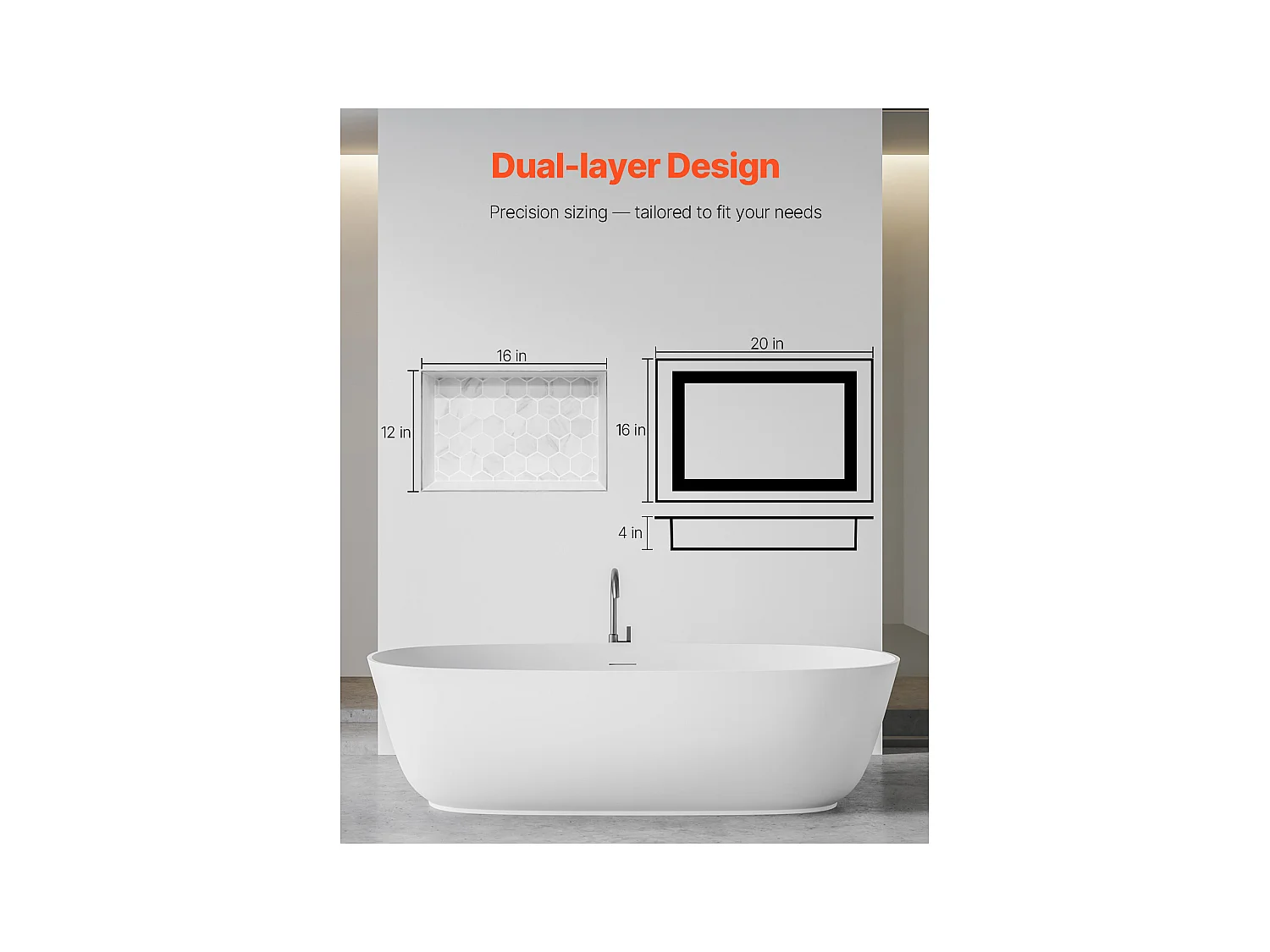 Niche Encastrable Salle de Bain SucceBuy, 10,16x40,64x50,8 cm, Murale Étagères de Rangement Moderne, Rangement Savon/Shampoing, Noir