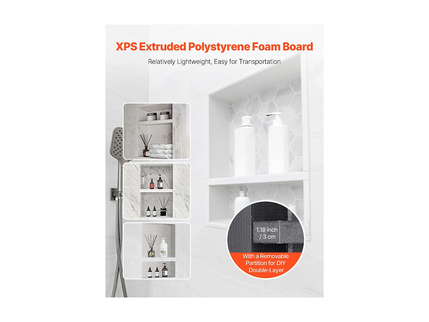 Niche Encastrable Salle de Bain SucceBuy, 10,16x40,64x50,8 cm, Murale Étagères de Rangement Moderne, Rangement Savon/Shampoing, Noir