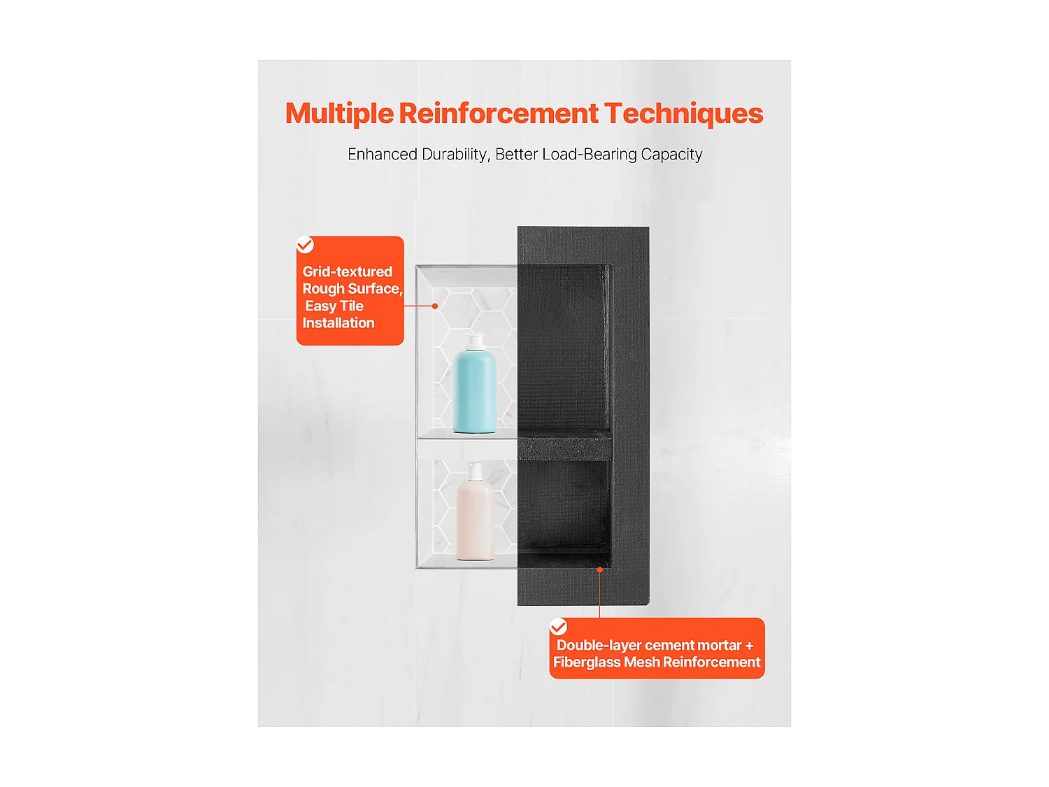 Niche Encastrable Salle de Bain SucceBuy, 10,16x40,64x50,8 cm, Murale Étagères de Rangement Moderne, Rangement Savon/Shampoing, Noir