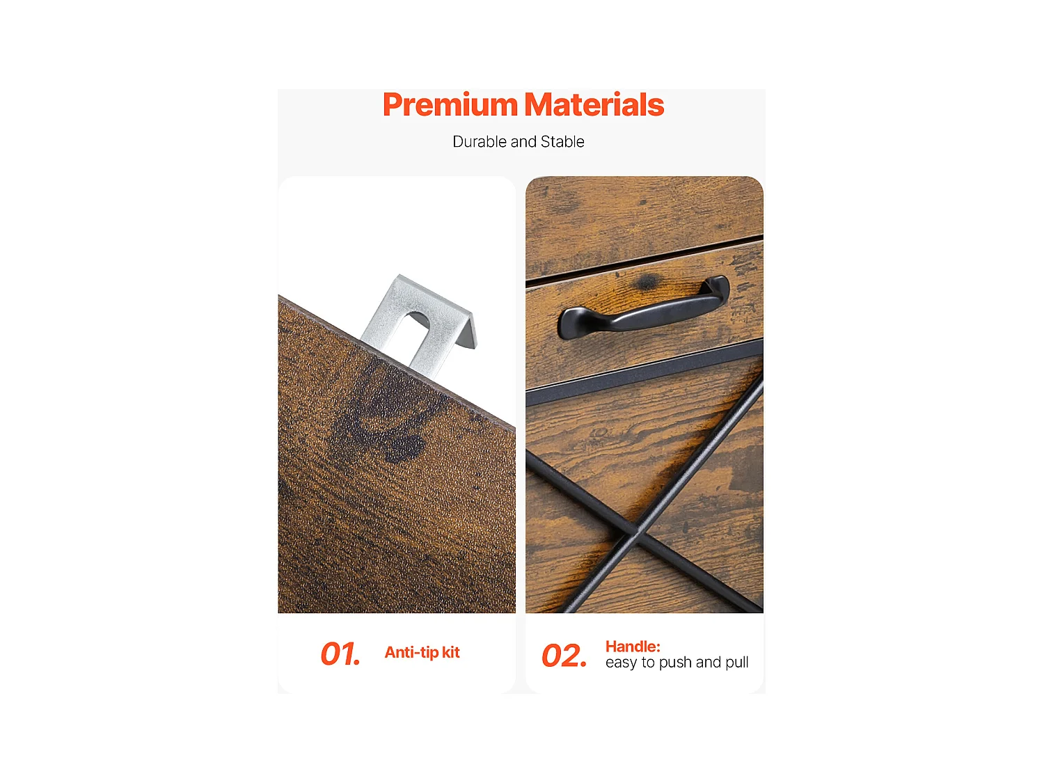 Classeur Vertical 2 Tiroirs ucceBuy, Robuste, Tringle Réglable (2 Niveaux), Document Rangement pour A4/Lettre/Légal, Facile à Assembler, Marron Miel