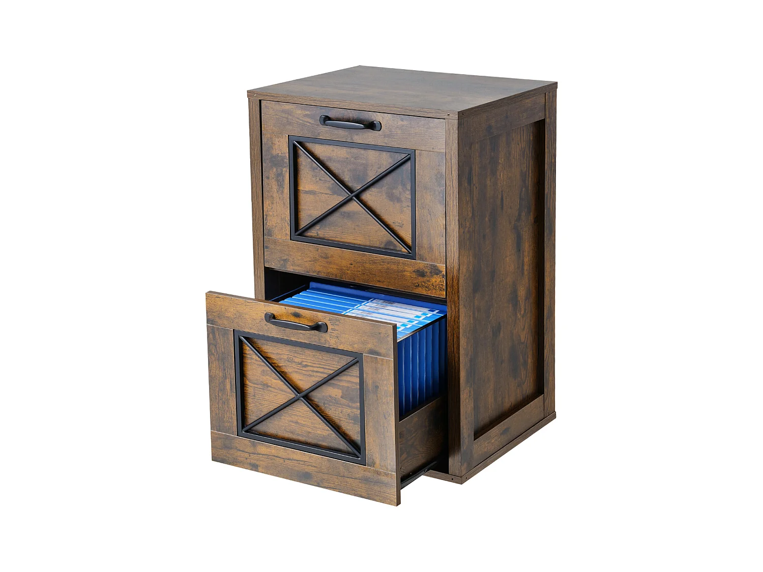 Classeur Vertical 2 Tiroirs ucceBuy, Robuste, Tringle Réglable (2 Niveaux), Document Rangement pour A4/Lettre/Légal, Facile à Assembler, Marron Miel