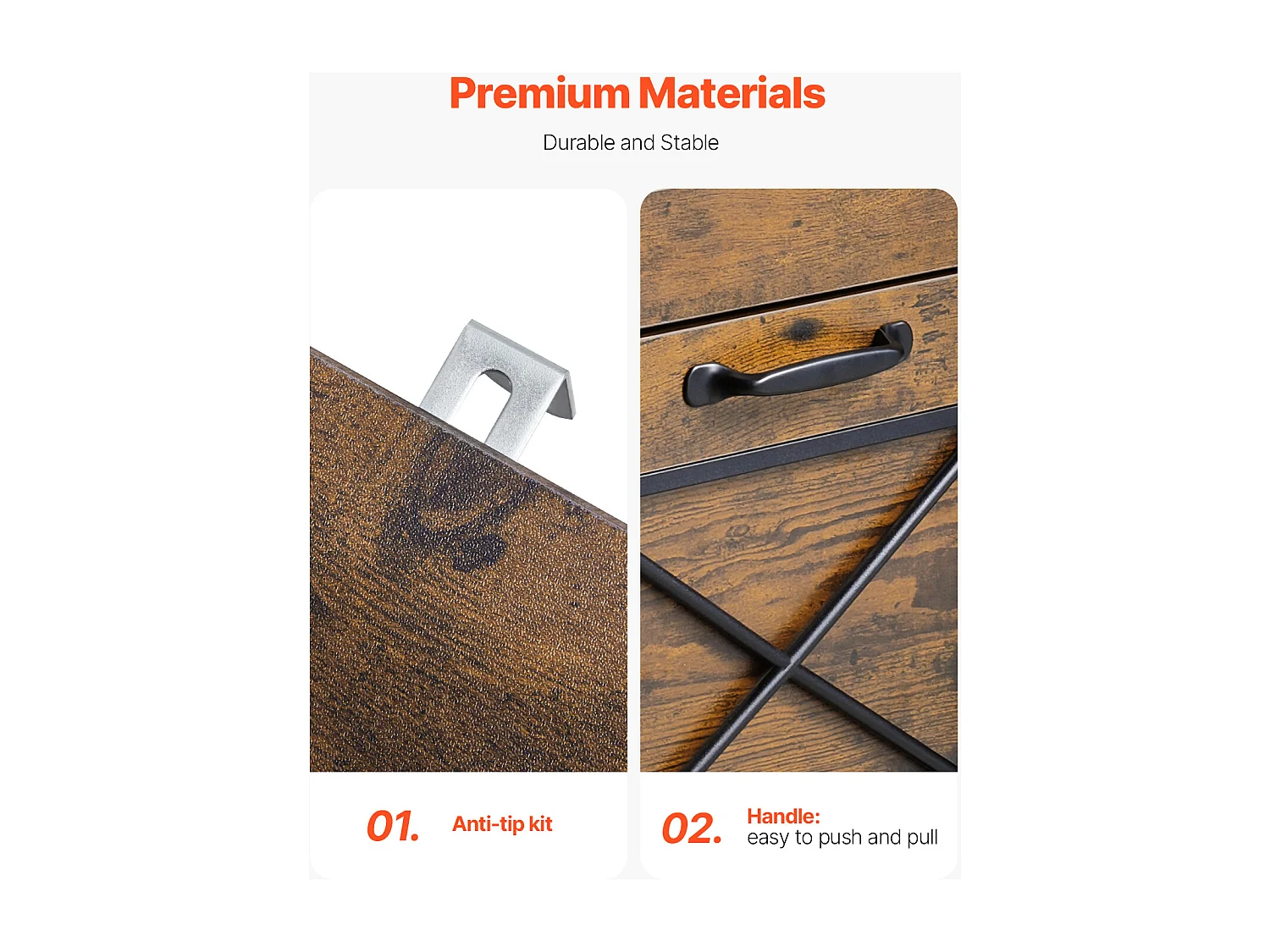 Classeur Vertical 2 Tiroirs ucceBuy, Robuste, Tringle Réglable (2 Niveaux), Document Rangement pour A4/Lettre/Légal, Facile à Assembler, Marron Miel