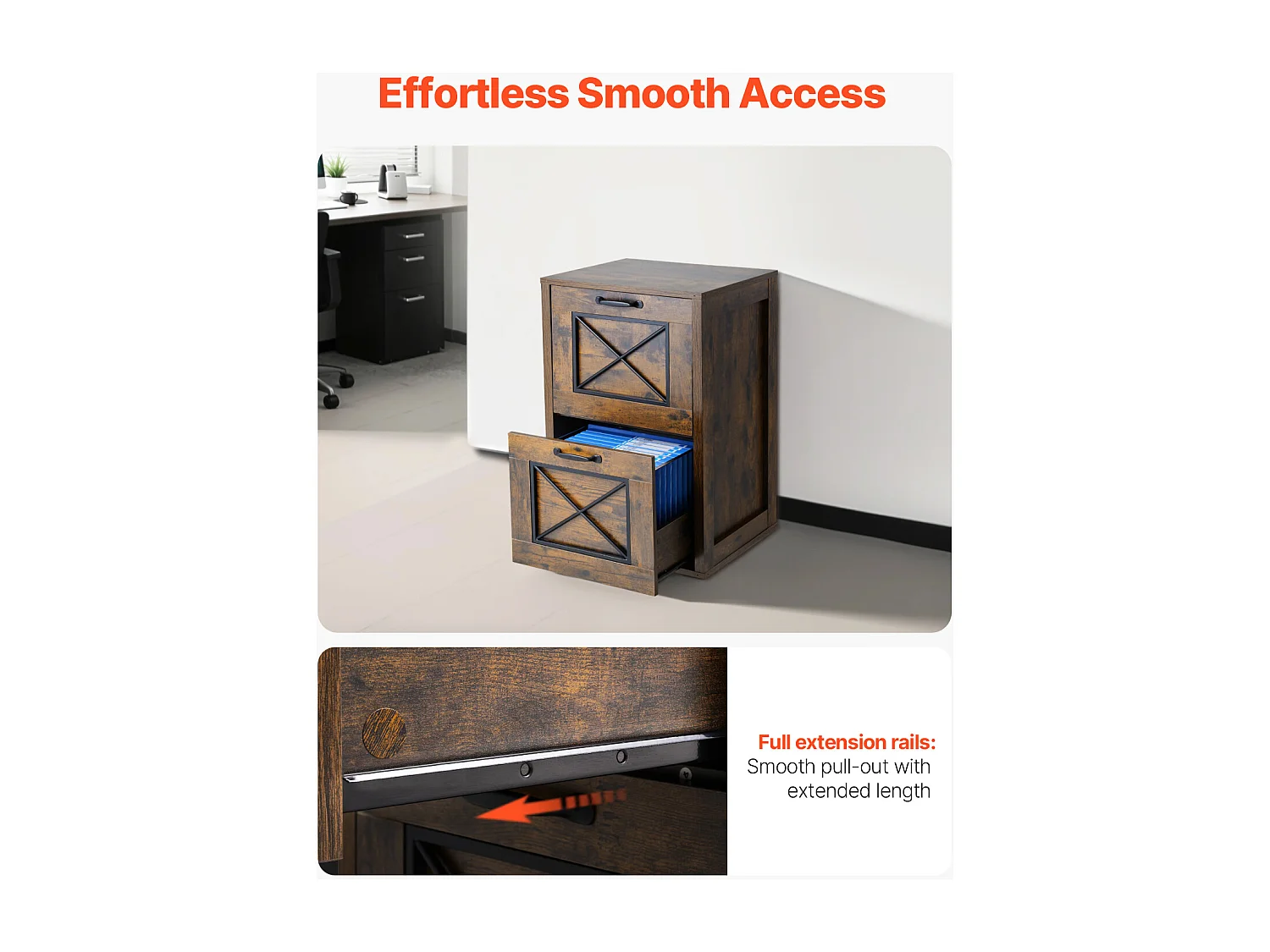 Classeur Vertical 2 Tiroirs ucceBuy, Robuste, Tringle Réglable (2 Niveaux), Document Rangement pour A4/Lettre/Légal, Facile à Assembler, Marron Miel