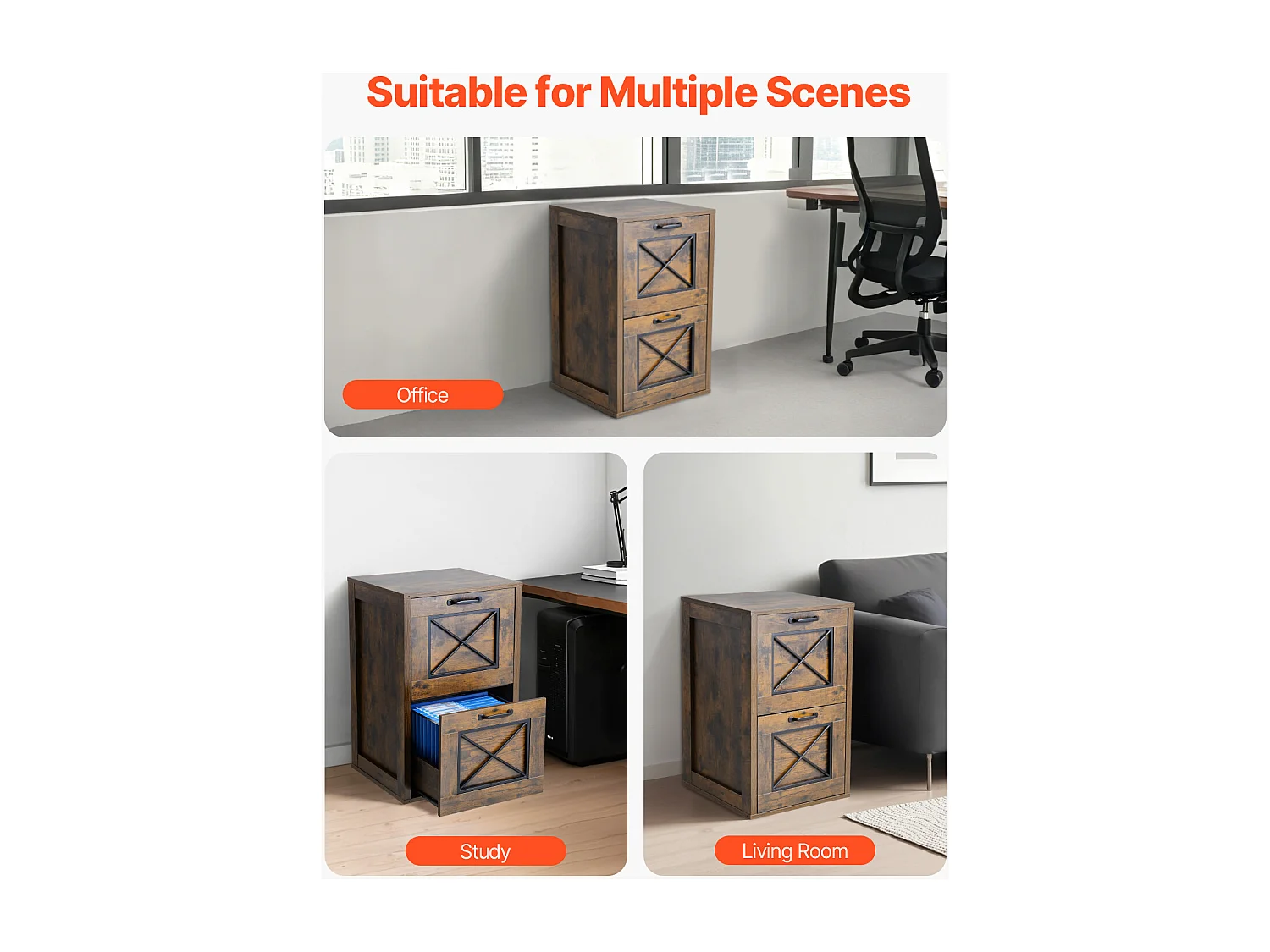 Classeur Vertical 2 Tiroirs ucceBuy, Robuste, Tringle Réglable (2 Niveaux), Document Rangement pour A4/Lettre/Légal, Facile à Assembler, Marron Miel