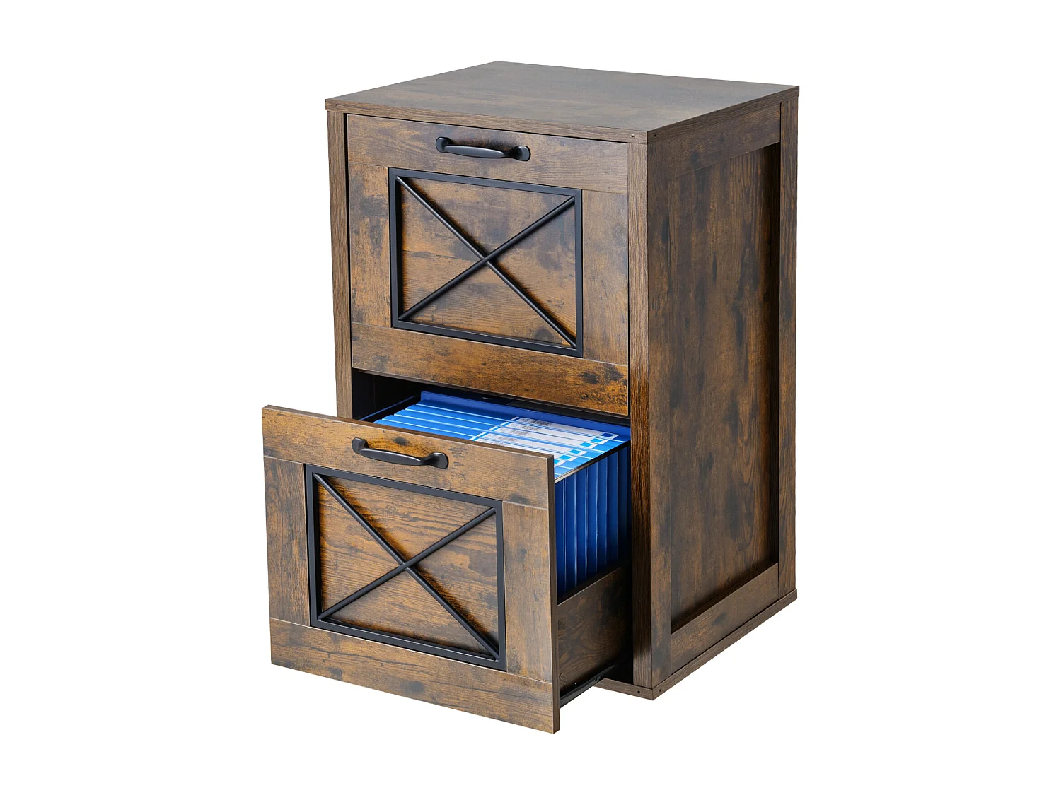 Classeur Vertical 2 Tiroirs ucceBuy, Robuste, Tringle Réglable (2 Niveaux), Document Rangement pour A4/Lettre/Légal, Facile à Assembler, Marron Miel