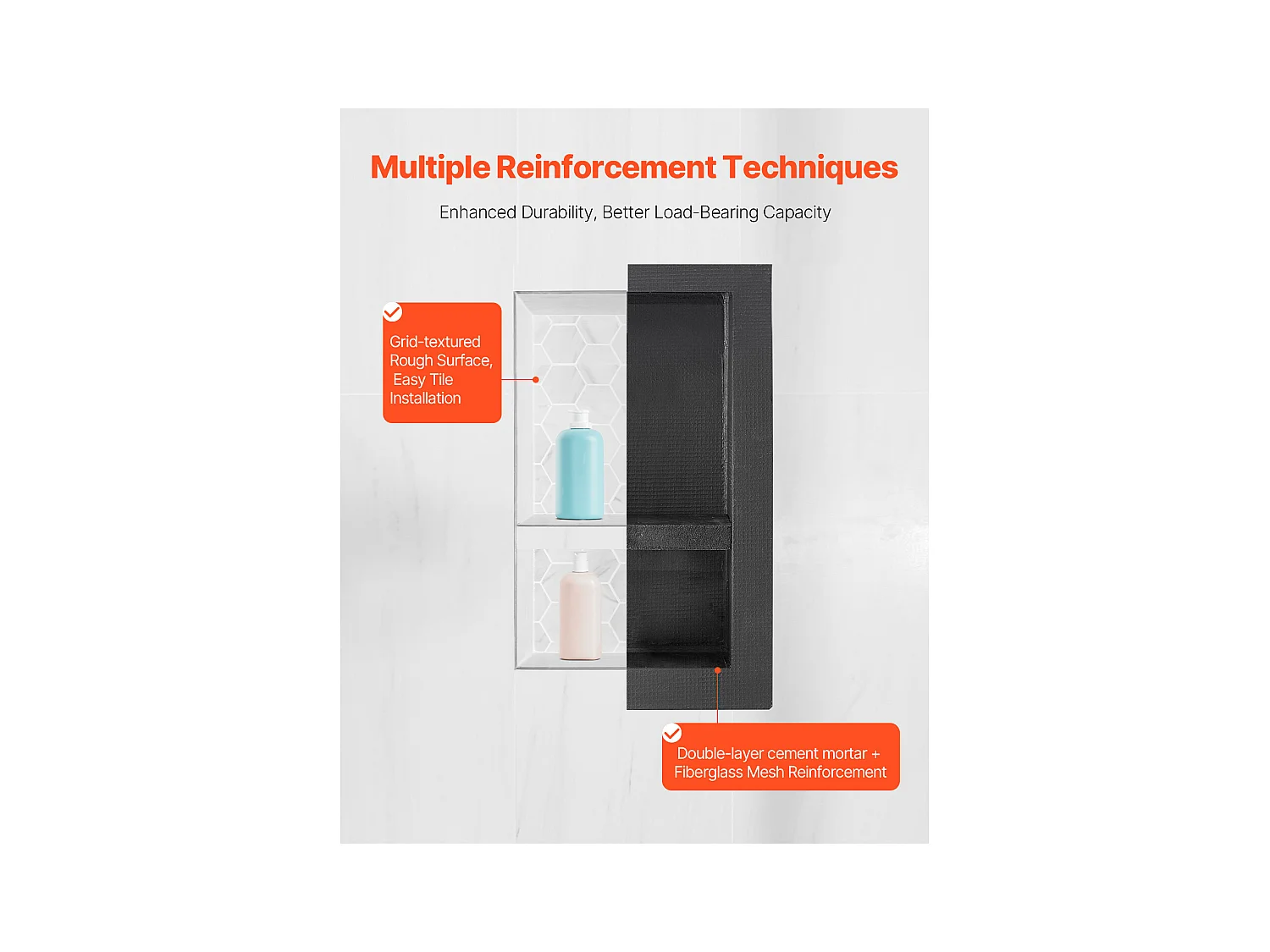 Niche Encastrable Salle de Bain SucceBuy, 40,6x61 cm + 40,6x61 cm, Murale Étagères de Rangement Moderne, Rangement Savon/Shampoing, Noir