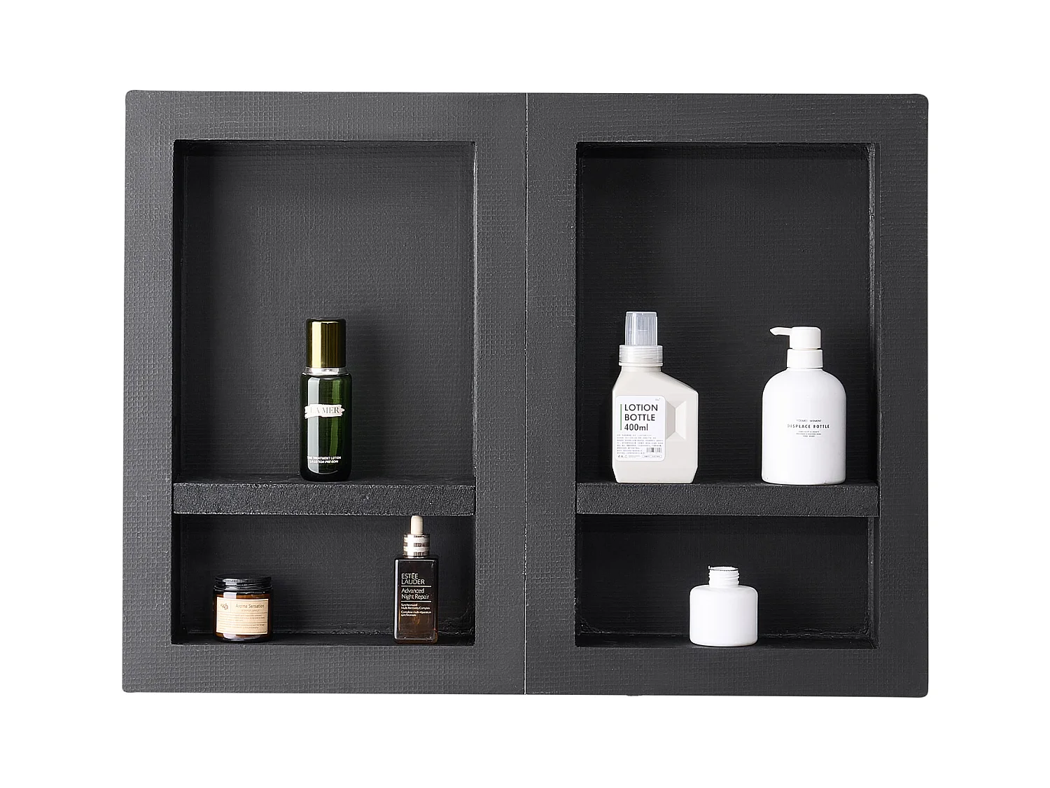 Niche Encastrable Salle de Bain SucceBuy, 40,6x61 cm + 40,6x61 cm, Murale Étagères de Rangement Moderne, Rangement Savon/Shampoing, Noir