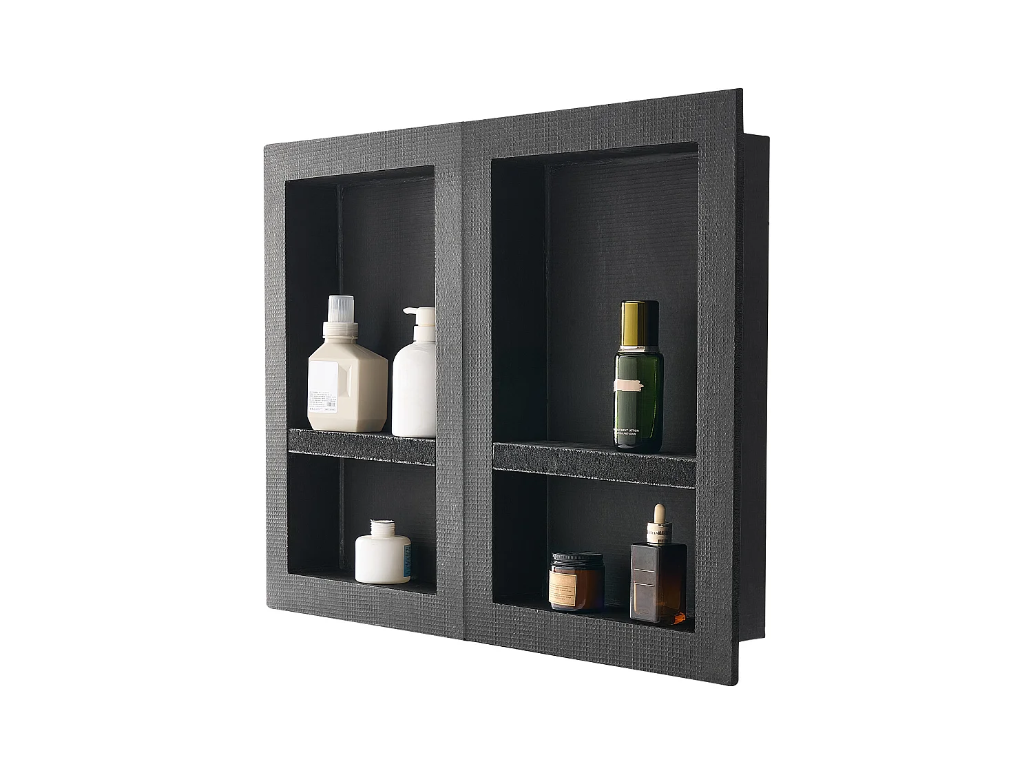 Niche Encastrable Salle de Bain SucceBuy, 40,6x61 cm + 40,6x61 cm, Murale Étagères de Rangement Moderne, Rangement Savon/Shampoing, Noir