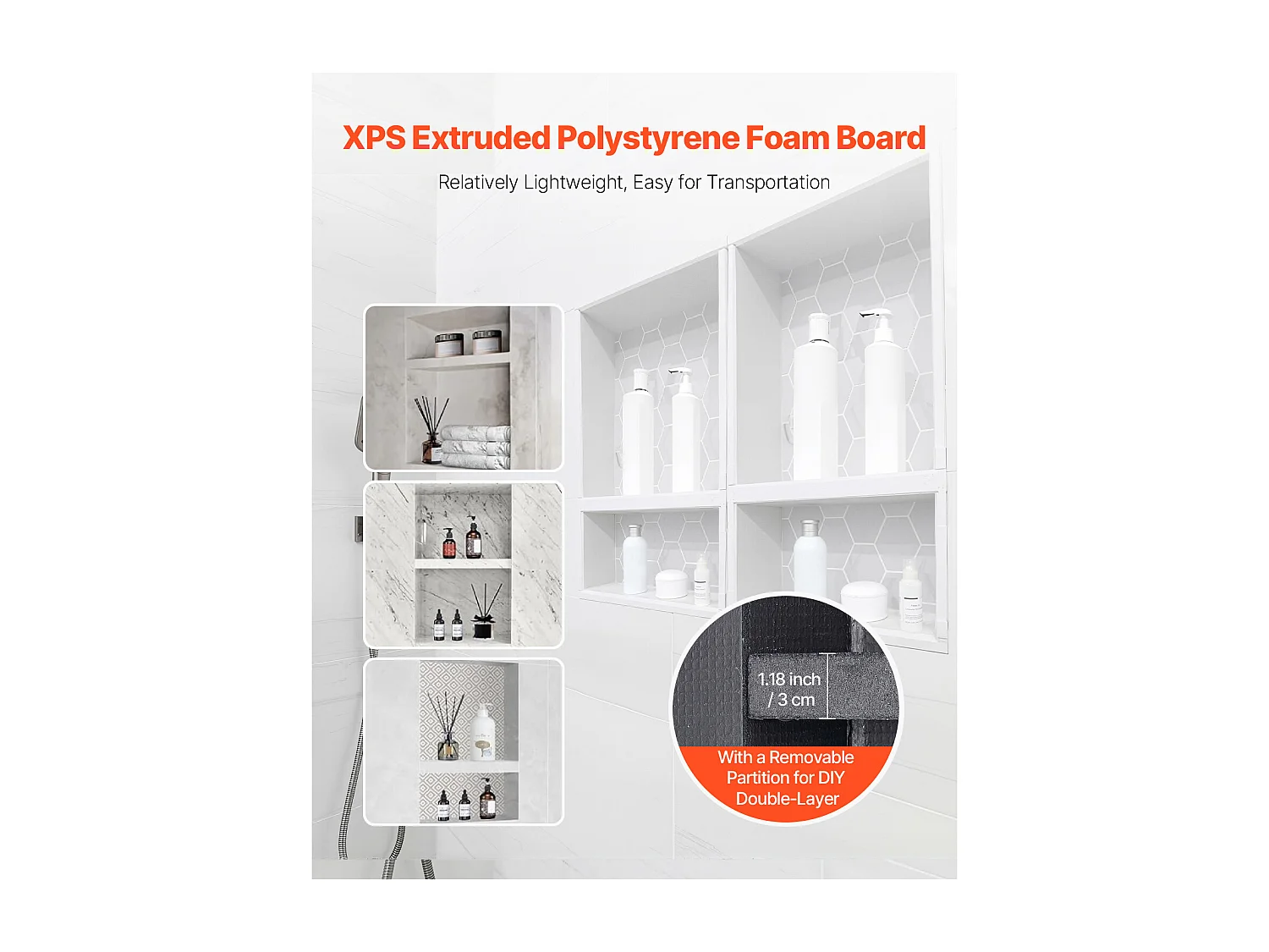 Niche Encastrable Salle de Bain SucceBuy, 40,6x61 cm + 40,6x61 cm, Murale Étagères de Rangement Moderne, Rangement Savon/Shampoing, Noir