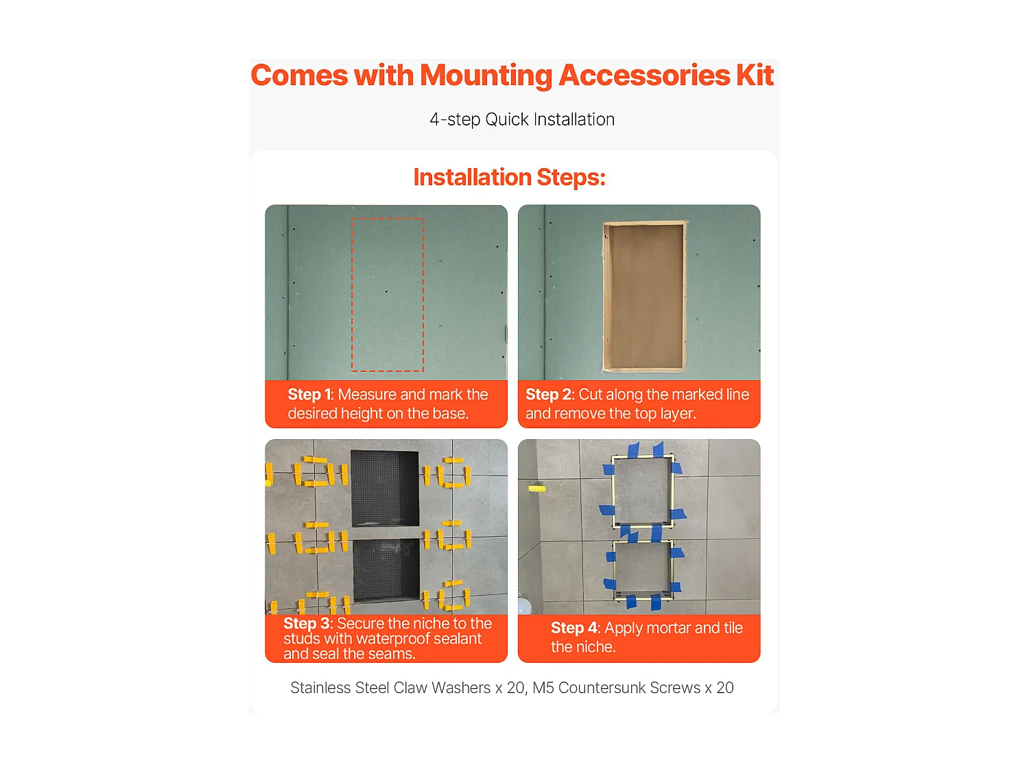 Niche Encastrable Salle de Bain SucceBuy, 40,6x61 cm + 40,6x61 cm, Murale Étagères de Rangement Moderne, Rangement Savon/Shampoing, Noir