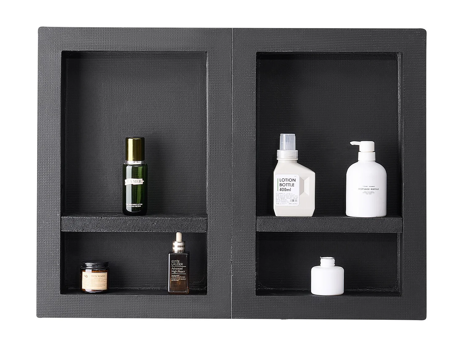 Niche Encastrable Salle de Bain SucceBuy, 40,6x61 cm + 40,6x61 cm, Murale Étagères de Rangement Moderne, Rangement Savon/Shampoing, Noir