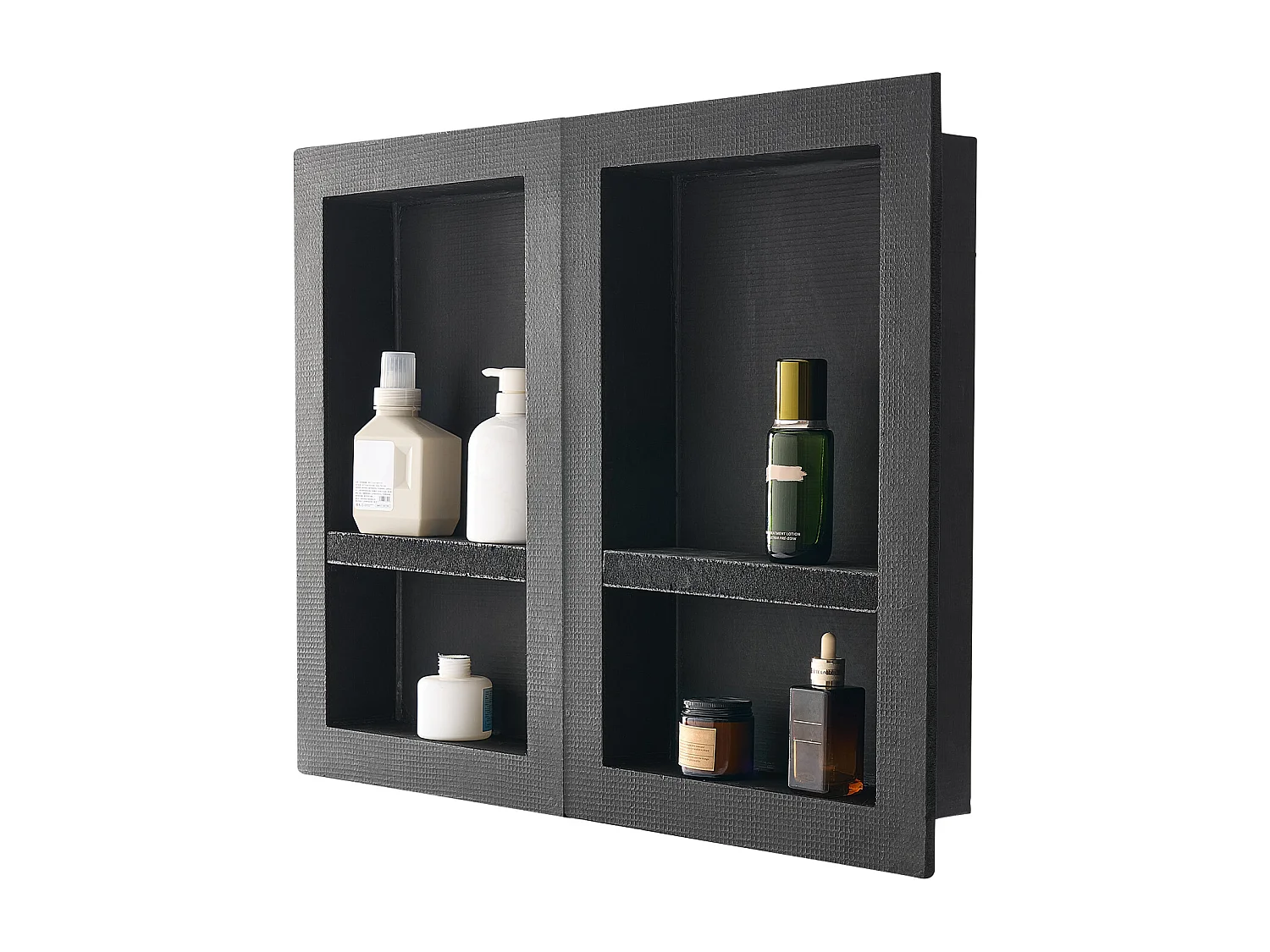 Niche Encastrable Salle de Bain SucceBuy, 40,6x61 cm + 40,6x61 cm, Murale Étagères de Rangement Moderne, Rangement Savon/Shampoing, Noir