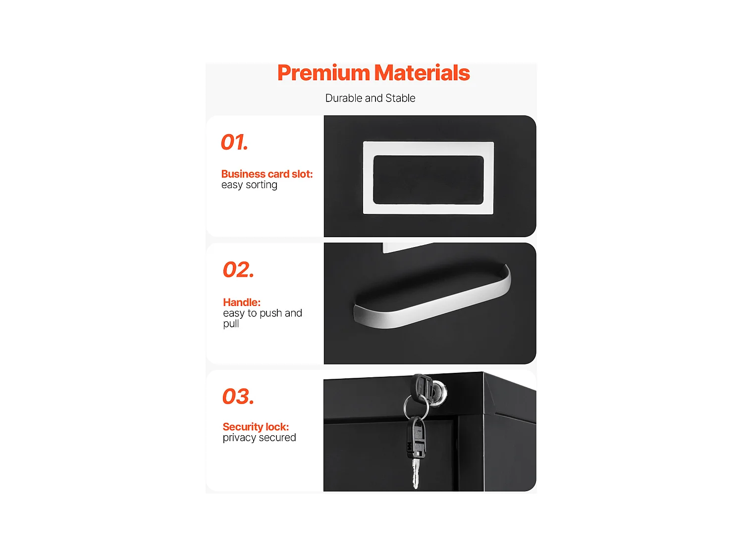 Classeur Vertical 4 Tiroirs SucceBuy avec Serrure, Caisson de Bureau en Métal, Tringle Amovible, Document Rangement pour A4/Lettre/Légal, Montage Facile, Noir