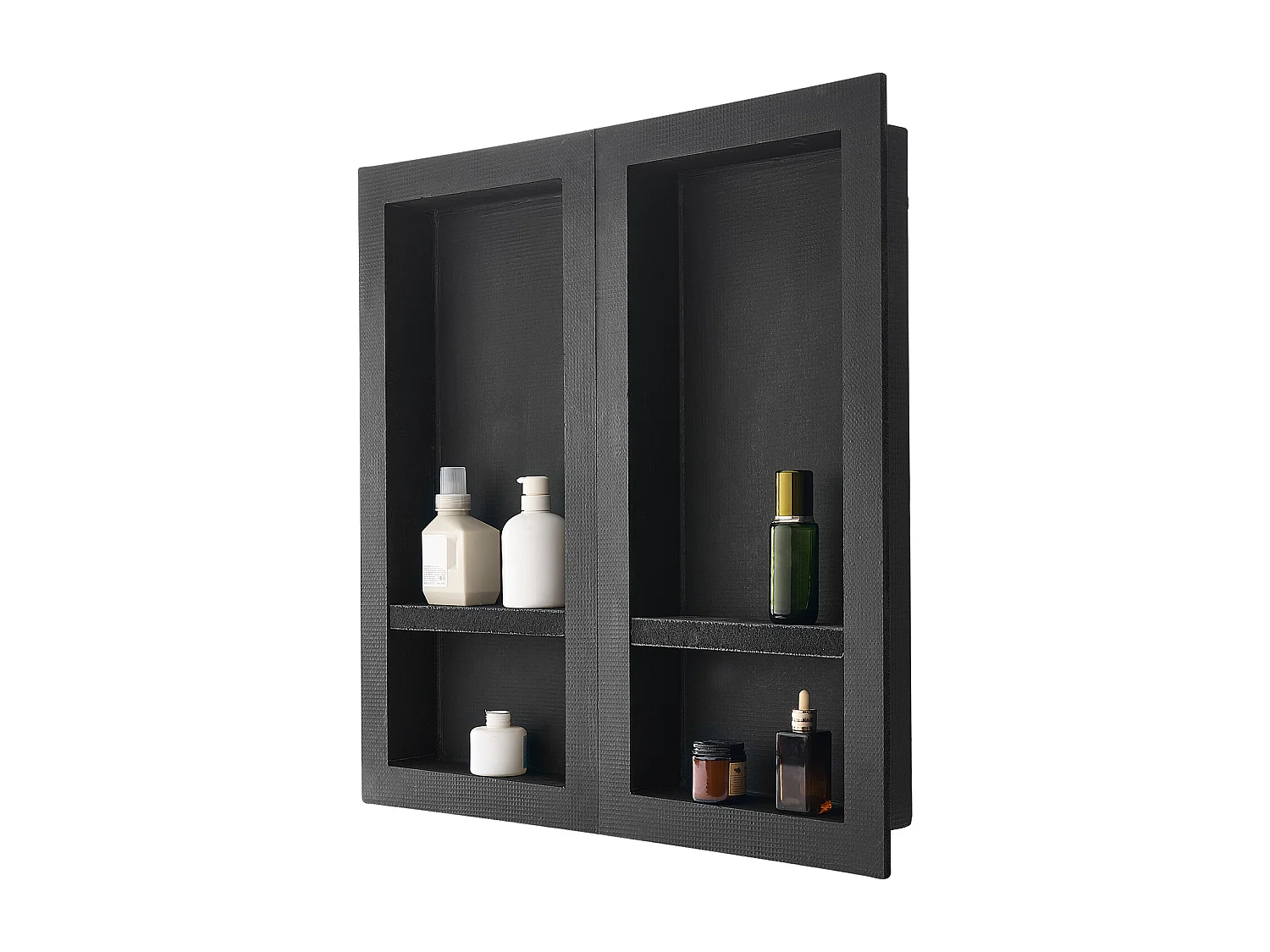Niche Encastrable Salle de Bain SucceBuy, 40,6x81,3 cm + 40,6x81,3 cm,Murale Étagères de Rangement Moderne, Rangement Savon/Shampoing, Noir