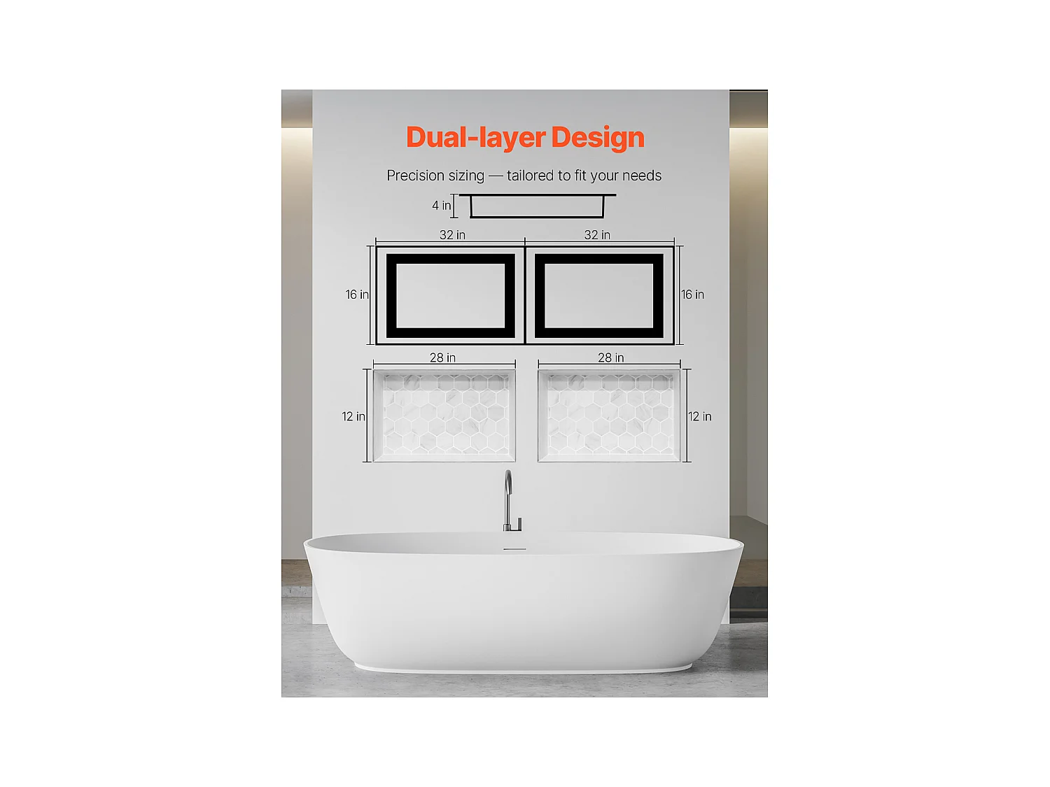 Niche Encastrable Salle de Bain SucceBuy, 40,6x81,3 cm + 40,6x81,3 cm,Murale Étagères de Rangement Moderne, Rangement Savon/Shampoing, Noir