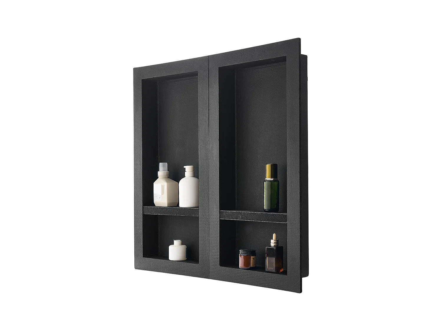 Niche Encastrable Salle de Bain SucceBuy, 40,6x81,3 cm + 40,6x81,3 cm,Murale Étagères de Rangement Moderne, Rangement Savon/Shampoing, Noir