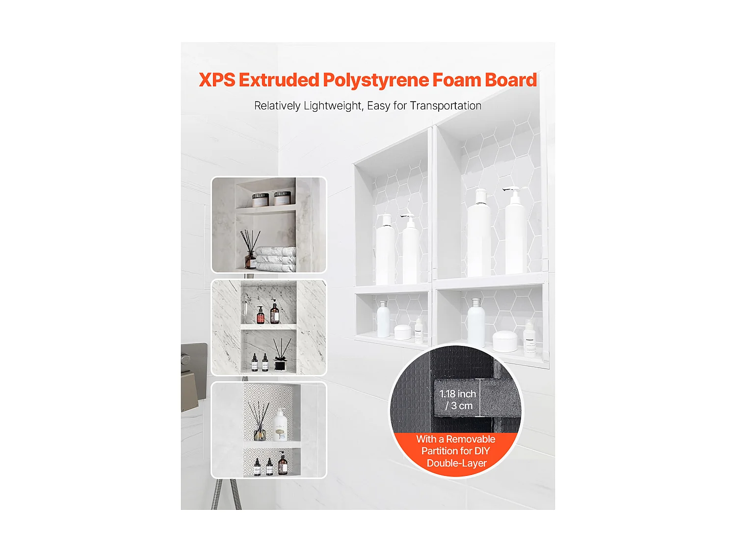 Niche Encastrable Salle de Bain SucceBuy, 40,6x81,3 cm + 40,6x81,3 cm,Murale Étagères de Rangement Moderne, Rangement Savon/Shampoing, Noir