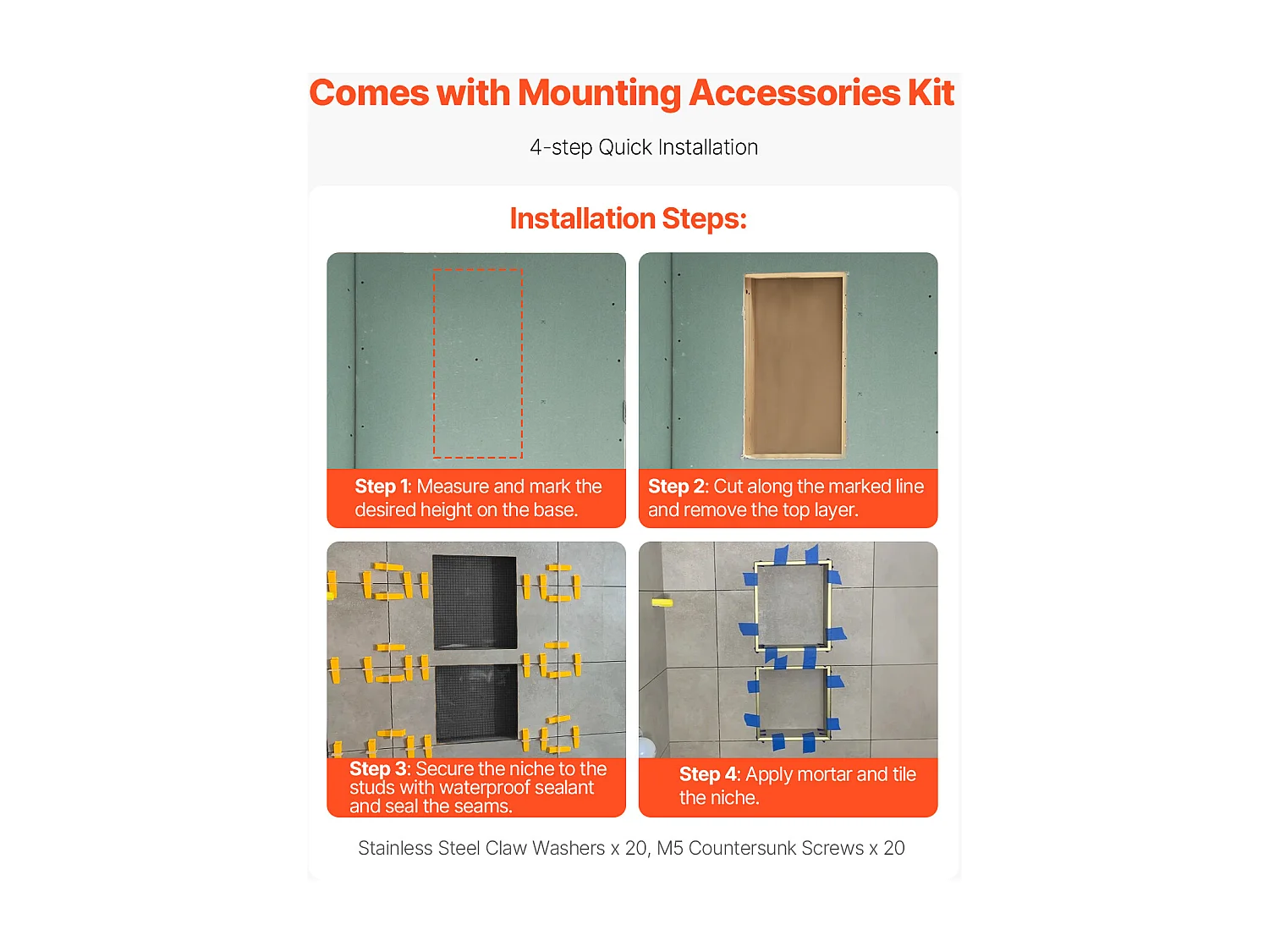 Niche Encastrable Salle de Bain SucceBuy, 40,6x81,3 cm + 40,6x81,3 cm,Murale Étagères de Rangement Moderne, Rangement Savon/Shampoing, Noir