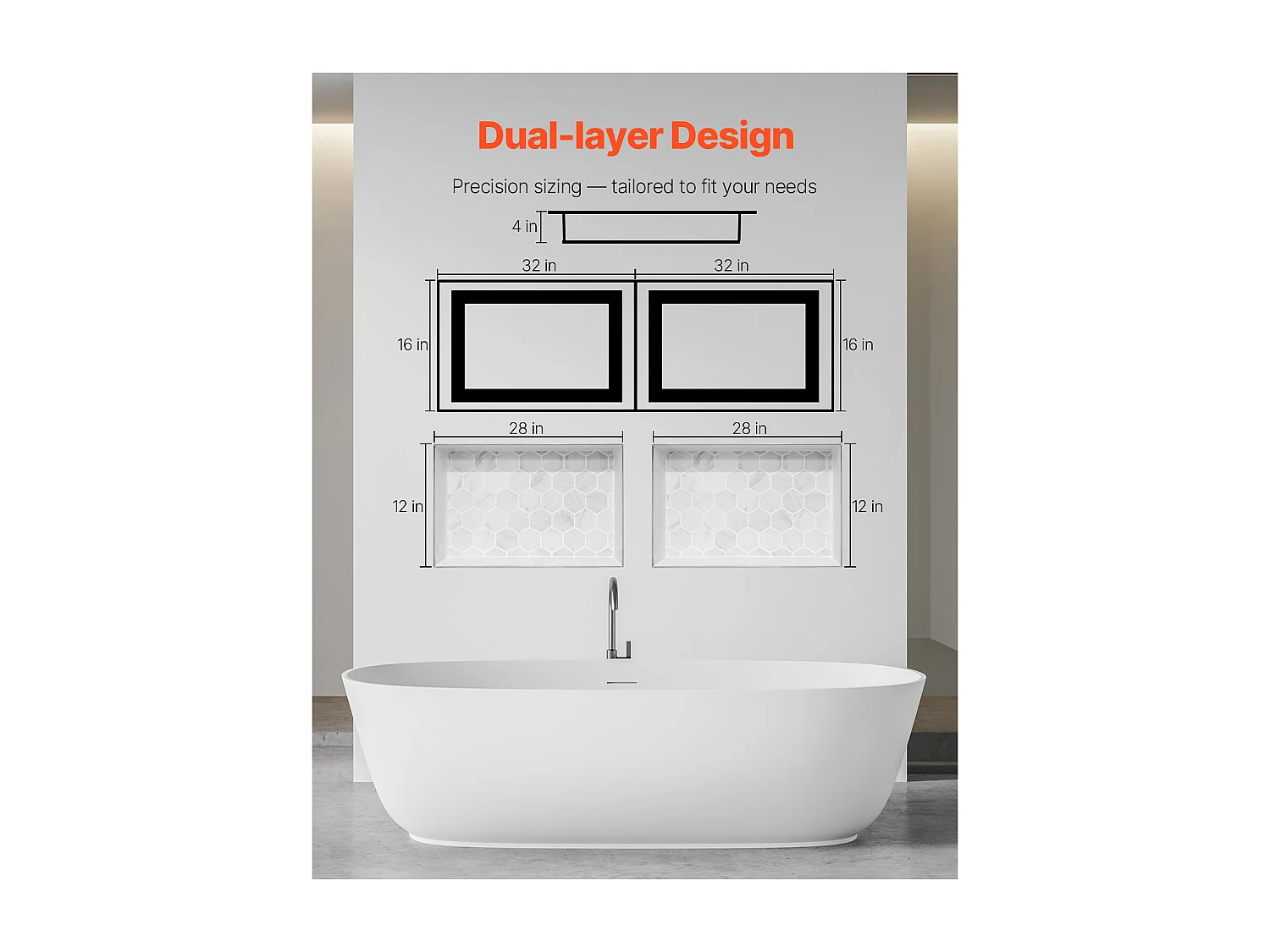 Niche Encastrable Salle de Bain SucceBuy, 40,6x81,3 cm + 40,6x81,3 cm,Murale Étagères de Rangement Moderne, Rangement Savon/Shampoing, Noir