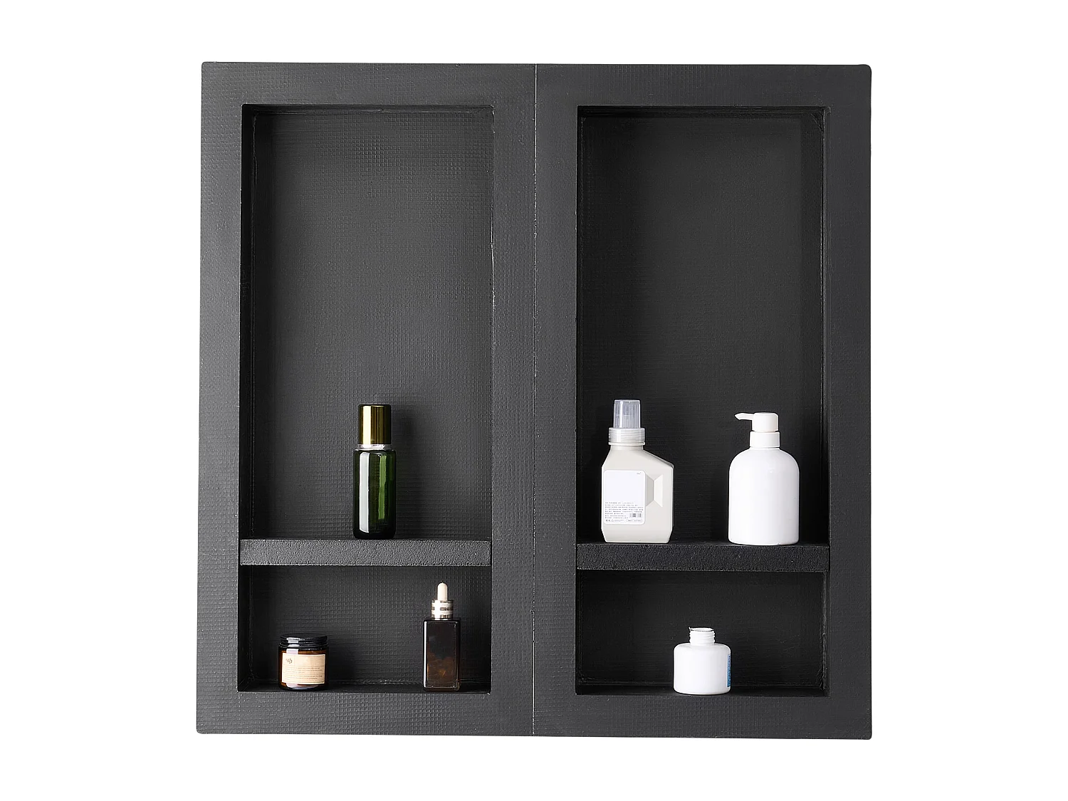 Niche Encastrable Salle de Bain SucceBuy, 40,6x81,3 cm + 40,6x81,3 cm,Murale Étagères de Rangement Moderne, Rangement Savon/Shampoing, Noir