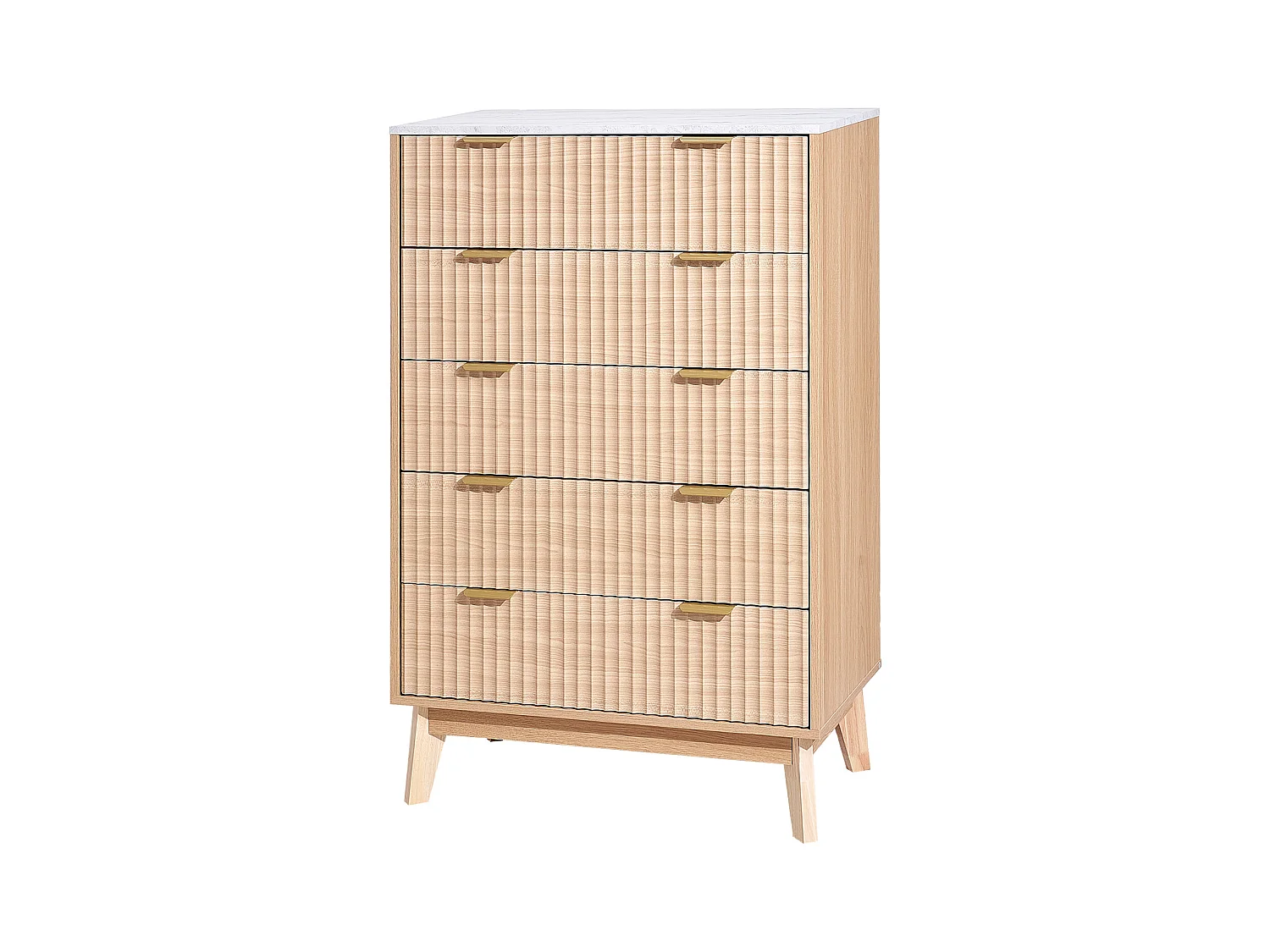 Komoda z 5 Szufladami SucceBuy, Drewno, System Przesuwny/Przeciwprzechyleniowy, Styl Nowoczesny, Organizer, Salon/Korytarz/Sypialnia/Przedpokój, Jasne Drewno