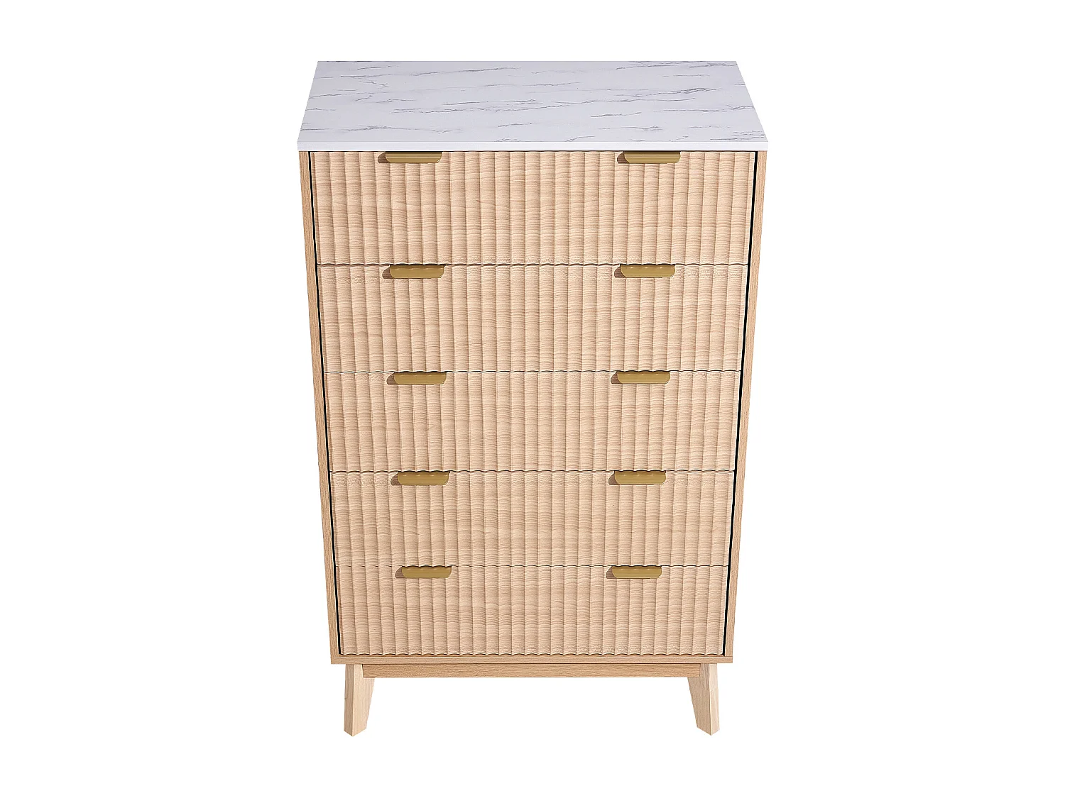 Commode 5 Tiroirs Cannelés SucceBuy, Bois, Système Coulissant/Anti-Basculement, Style Moderne, Organisateur, Salon/Couloir/Chambre/Entrée, Bois Clair