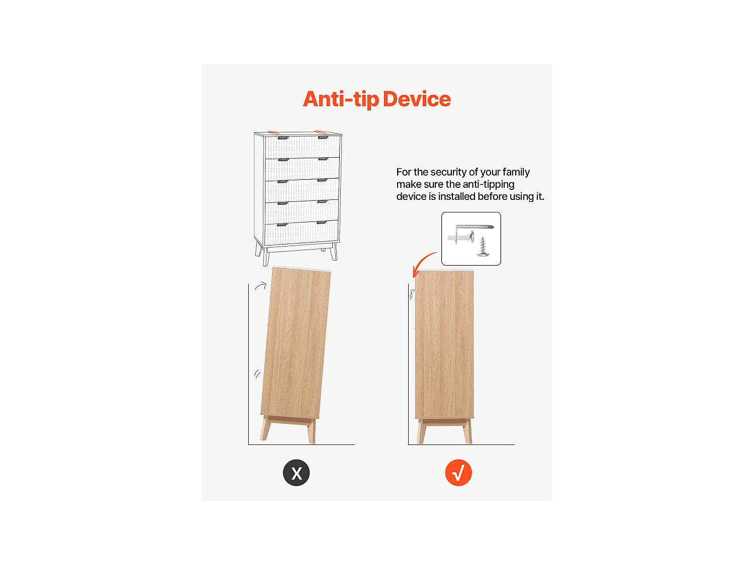 Commode 5 Tiroirs Cannelés SucceBuy, Bois, Système Coulissant/Anti-Basculement, Style Moderne, Organisateur, Salon/Couloir/Chambre/Entrée, Bois Clair