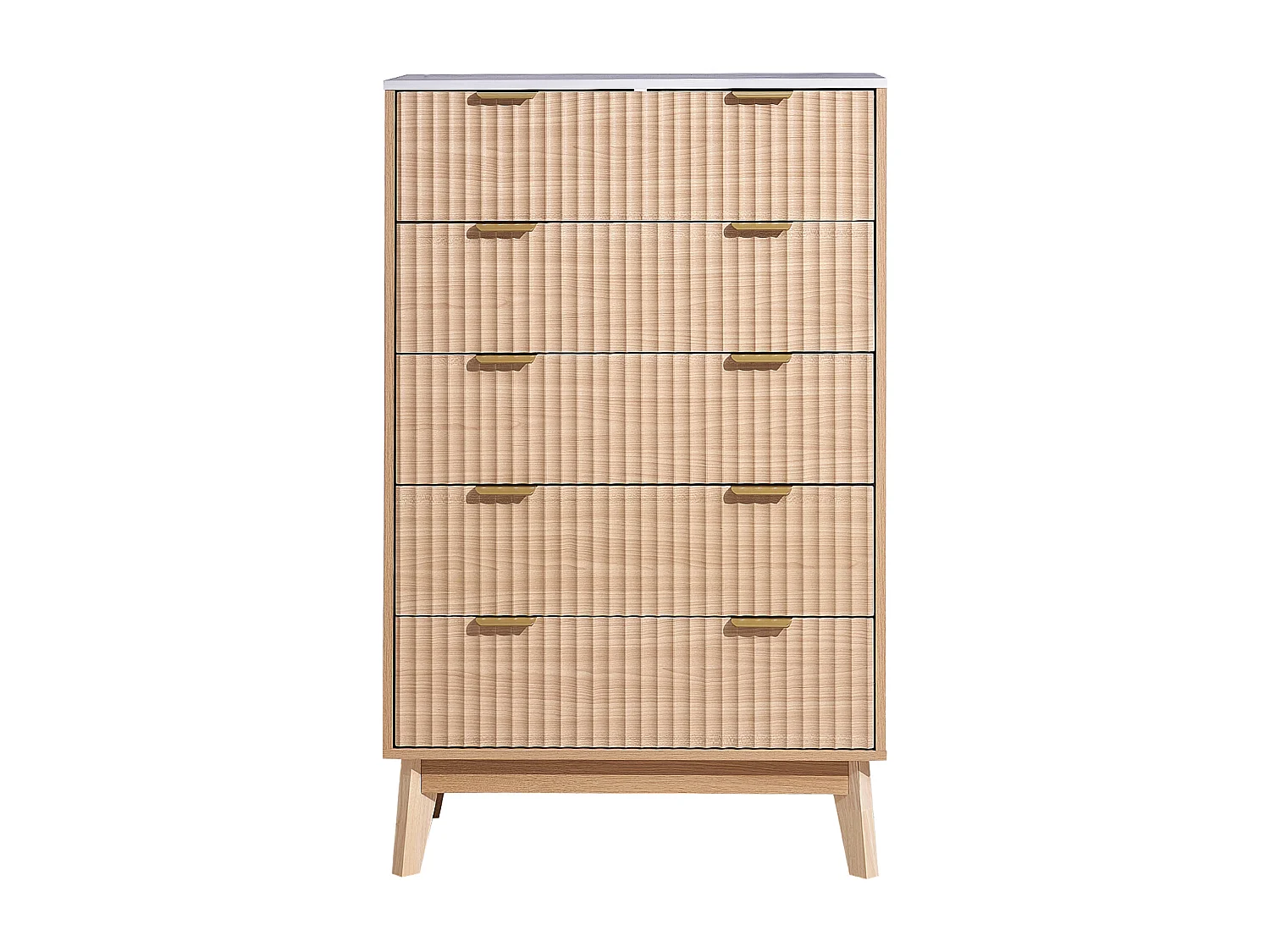 Commode 5 Tiroirs Cannelés SucceBuy, Bois, Système Coulissant/Anti-Basculement, Style Moderne, Organisateur, Salon/Couloir/Chambre/Entrée, Bois Clair