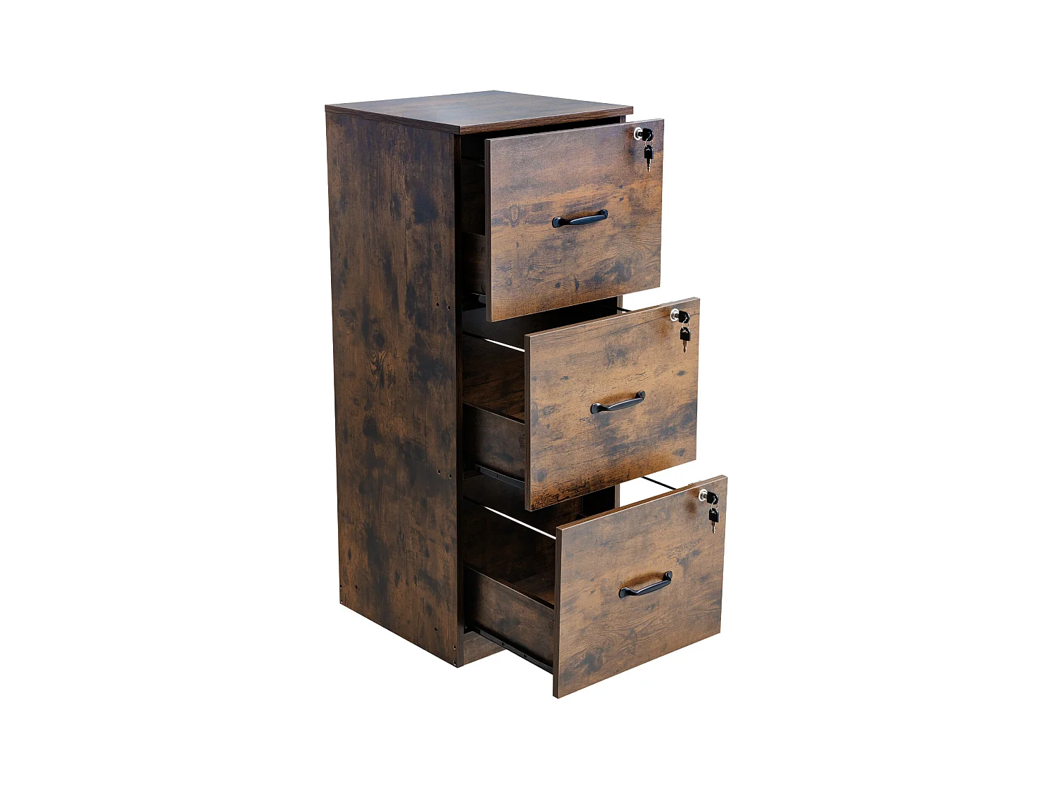 Classeur Vertical 3 Tiroirs SucceBuy avec Serrure, Robuste, Tringle Réglable (2 Niveaux), Document Rangement pour A4/Lettre/Légal, Montage Facile, Noir+Marron