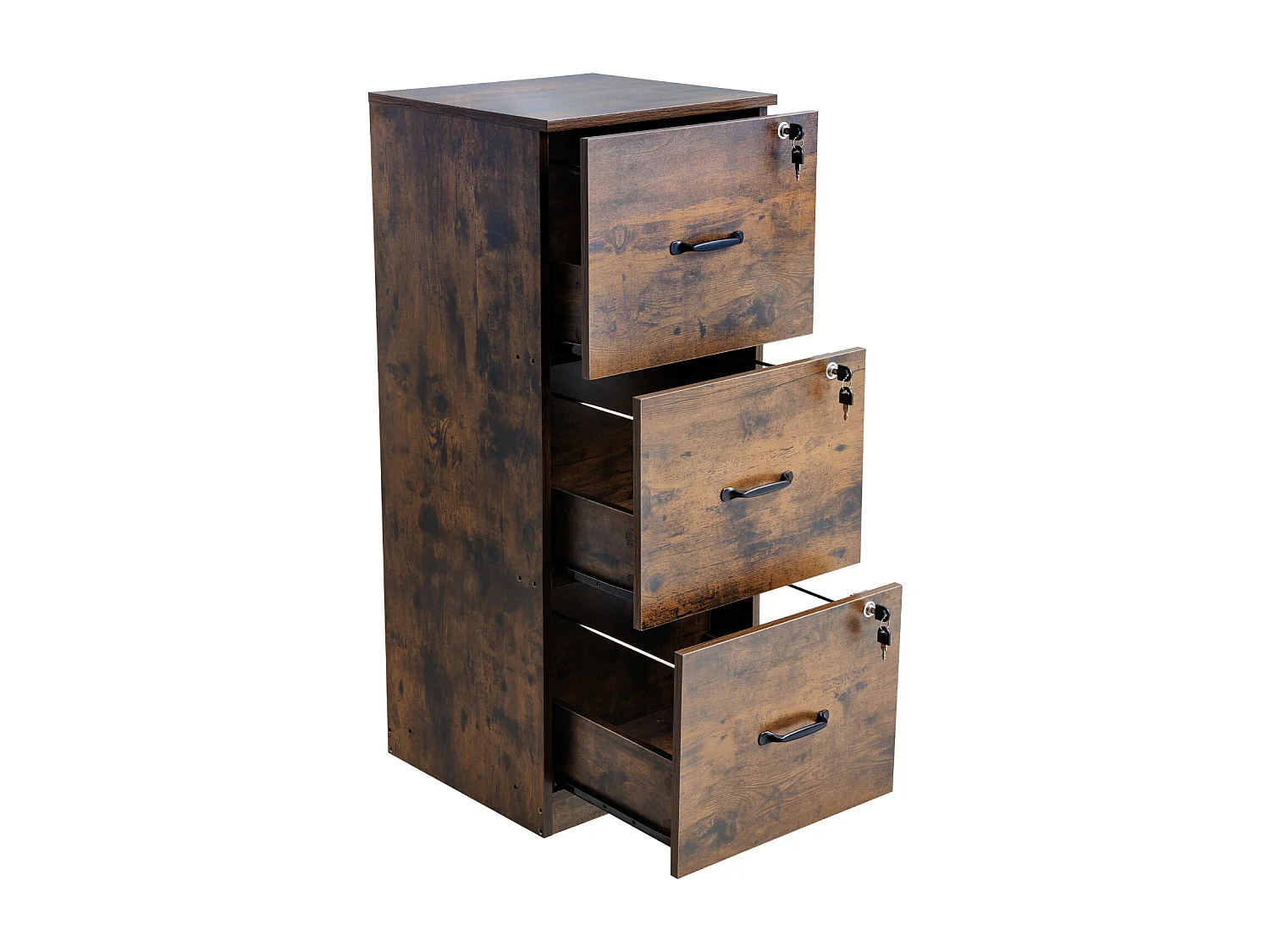 Vertikaler Aktenschrank mit 3 Schubladen von SucceBuy mit Schloss, Robust, Verstellbare Kleiderstange (2 Stufen), Dokumentenablage für Letter/Legal, Schwarz+Braun