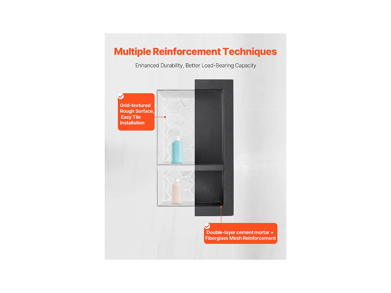 Niche Encastrable Salle de Bain SucceBuy, 10,16x40,64x71,12 cm, Murale Étagères de Rangement Moderne, Rangement Savon/Shampoing, Noir