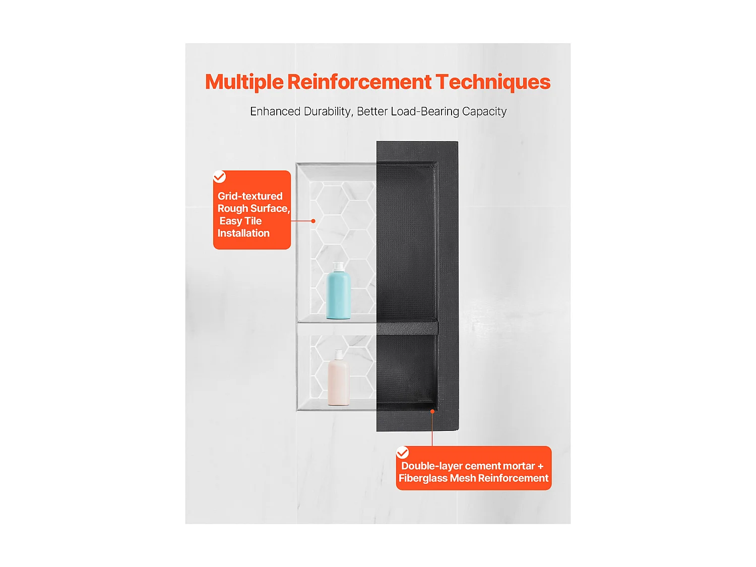 Niche Encastrable Salle de Bain SucceBuy, 10,16x40,64x71,12 cm, Murale Étagères de Rangement Moderne, Rangement Savon/Shampoing, Noir